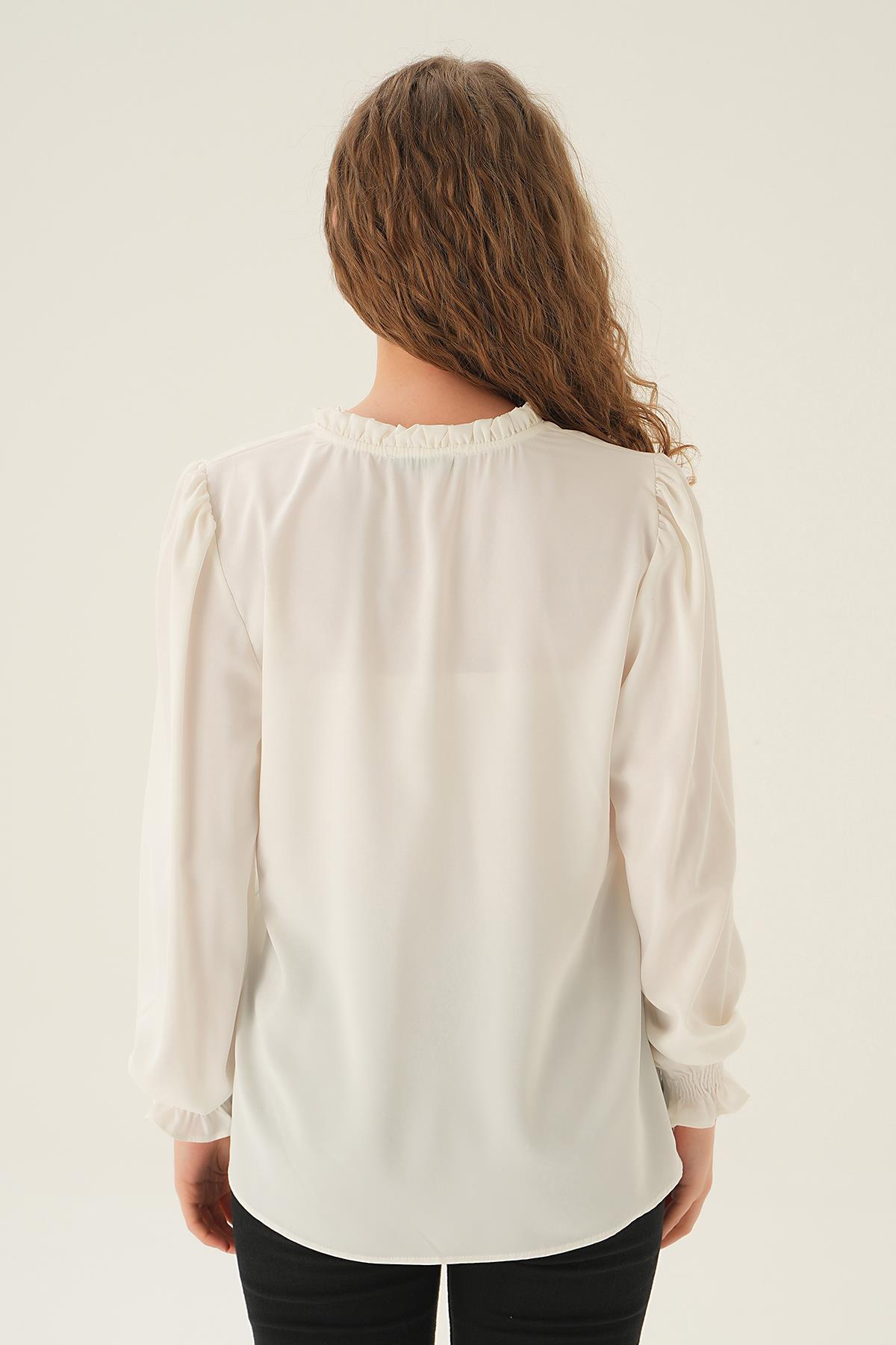 Krem Yaka Bağlamalı Bluz 25541 - 3