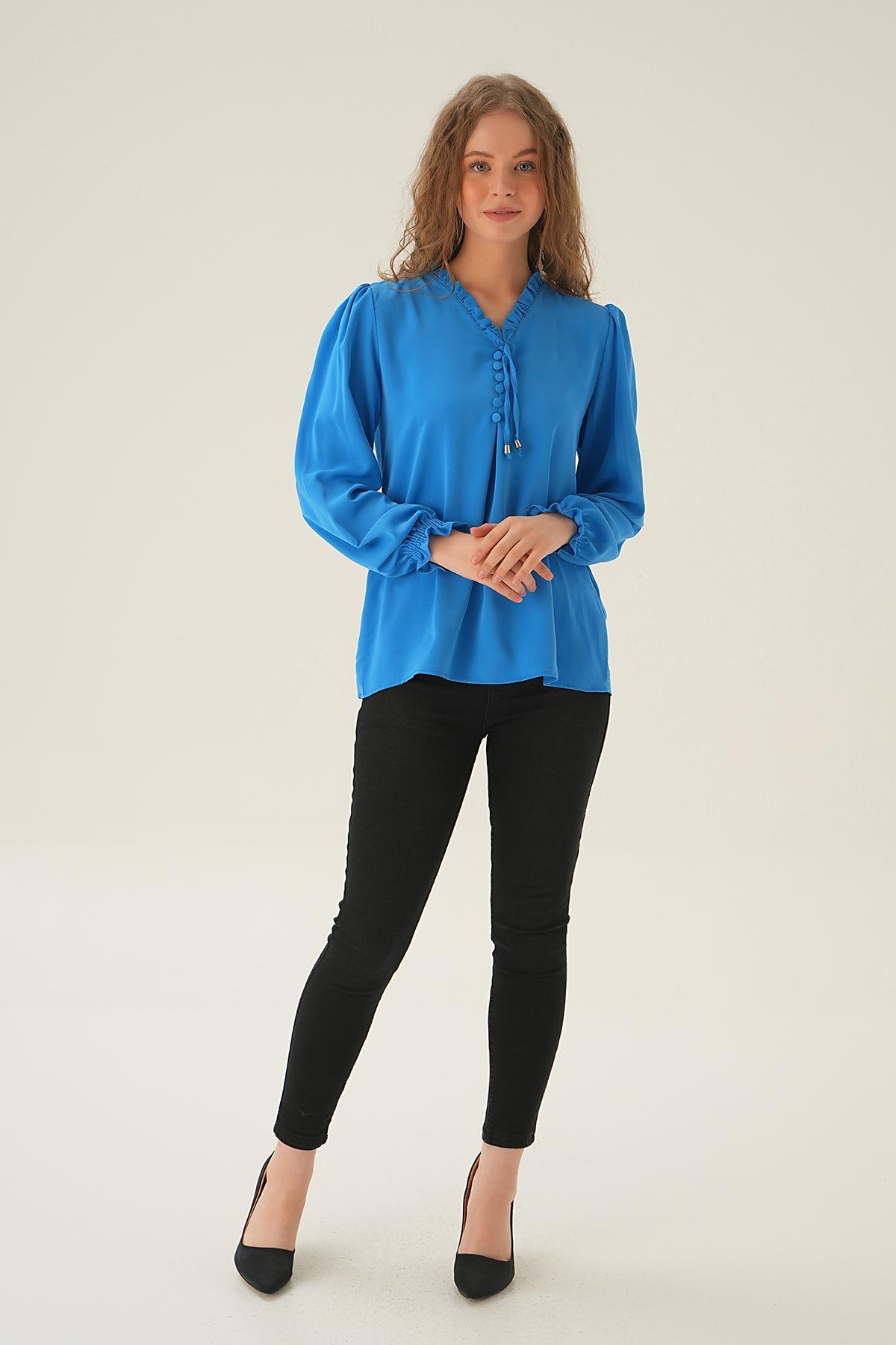 Mavi Yaka Bağlamalı Bluz 25541 - 6