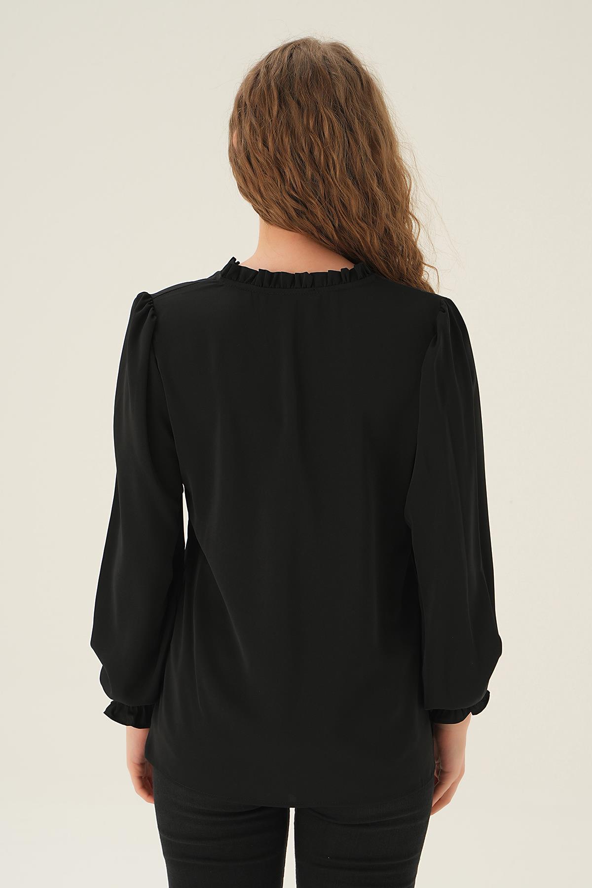 25541 Yaka Bağlamalı Bluz Siyah - 3