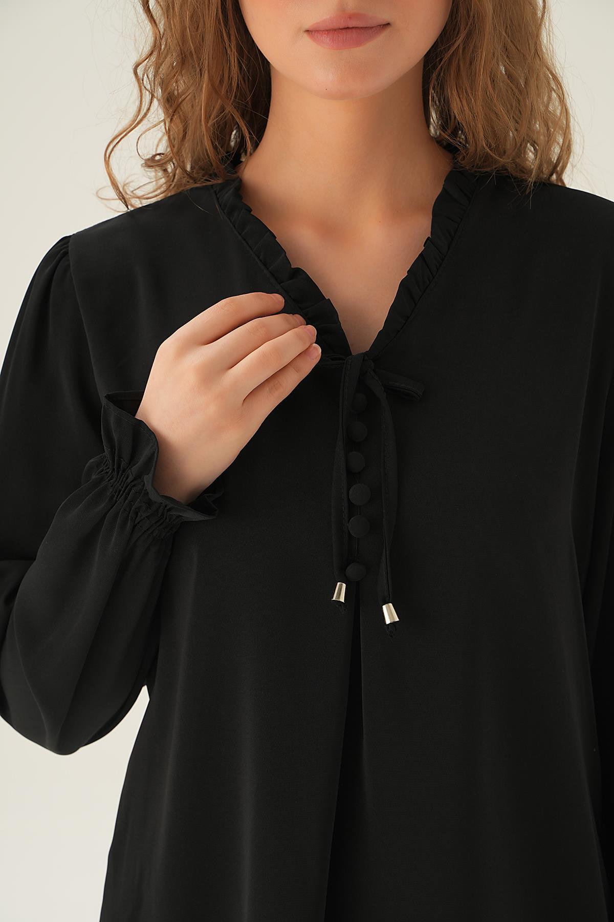Siyah Yaka Bağlamalı Bluz 25541 - 4