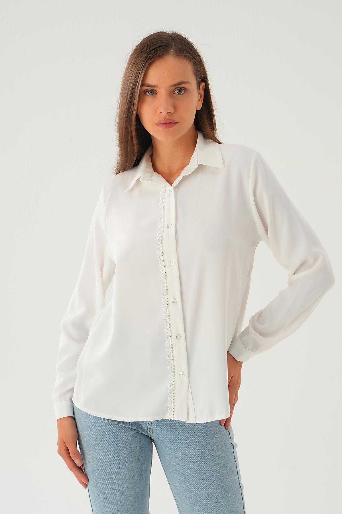 25545 Dantel Detay Kılasi Gömlek Krem - 6