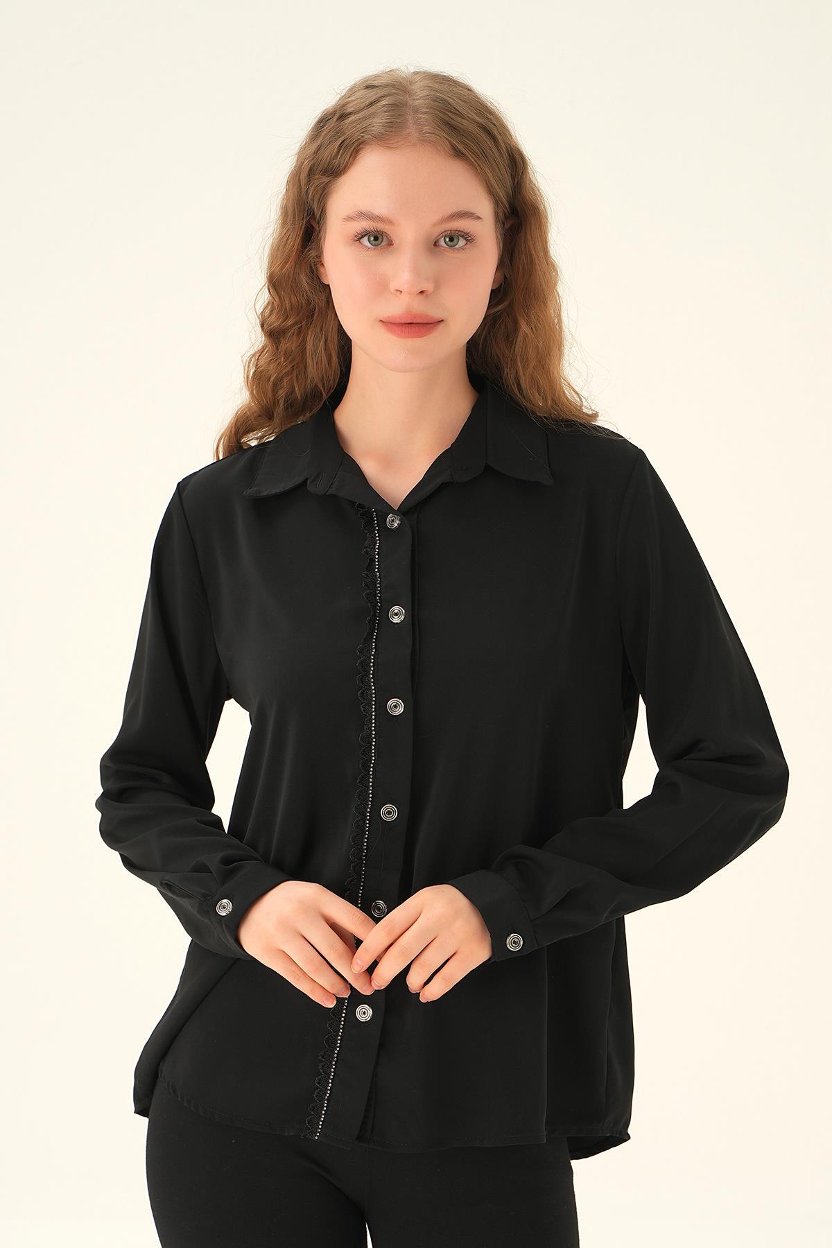 25545 Dantel Detay Kılasi Gömlek Siyah - 1