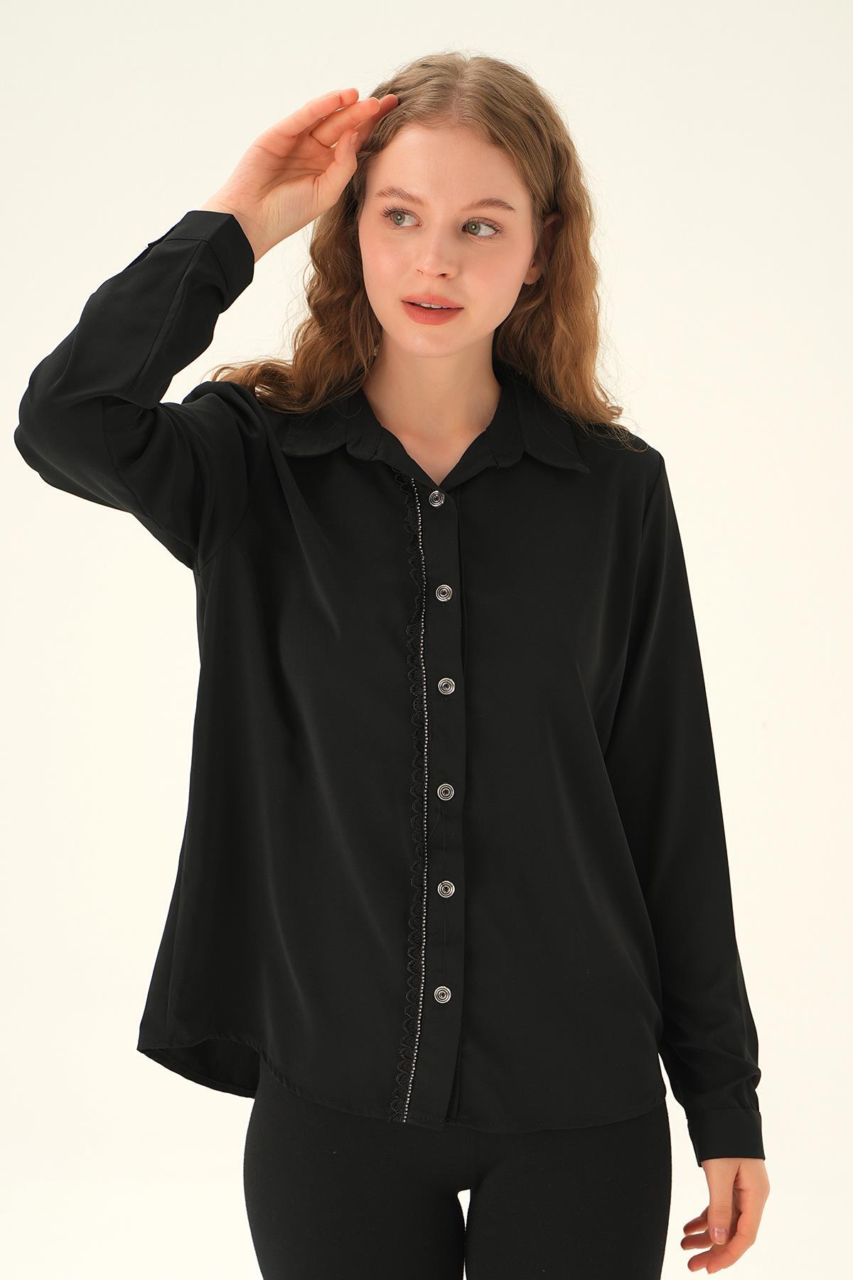 25545 Dantel Detay Kılasi Gömlek Siyah - 3