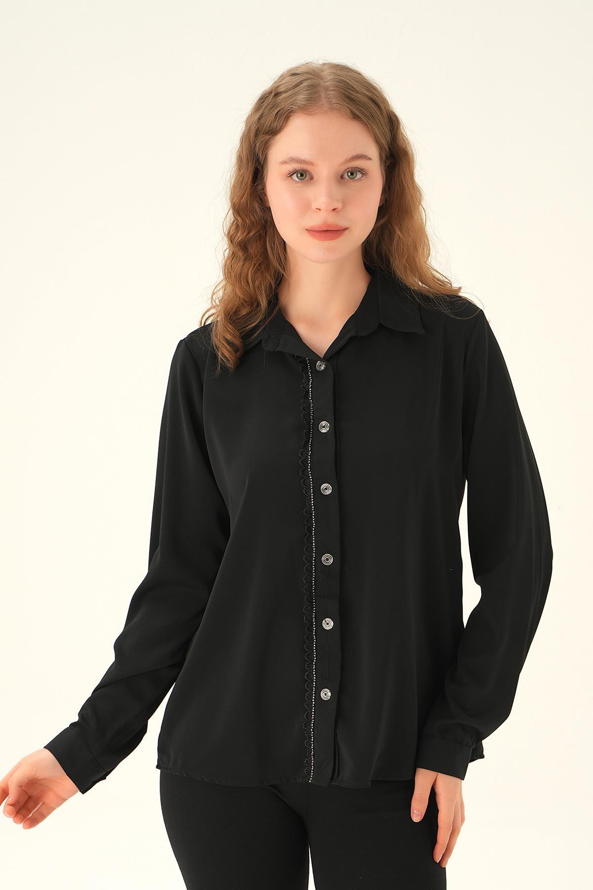 25545 Dantel Detay Kılasi Gömlek Siyah - 4