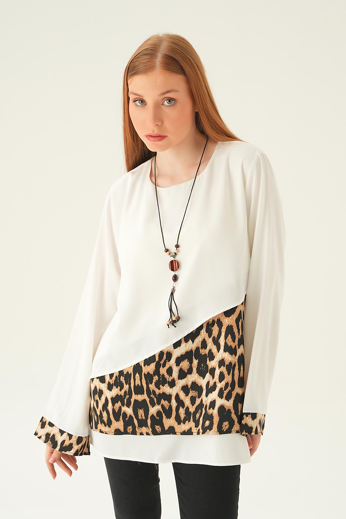 25548 Leopar Detay Bluz Krem - 2