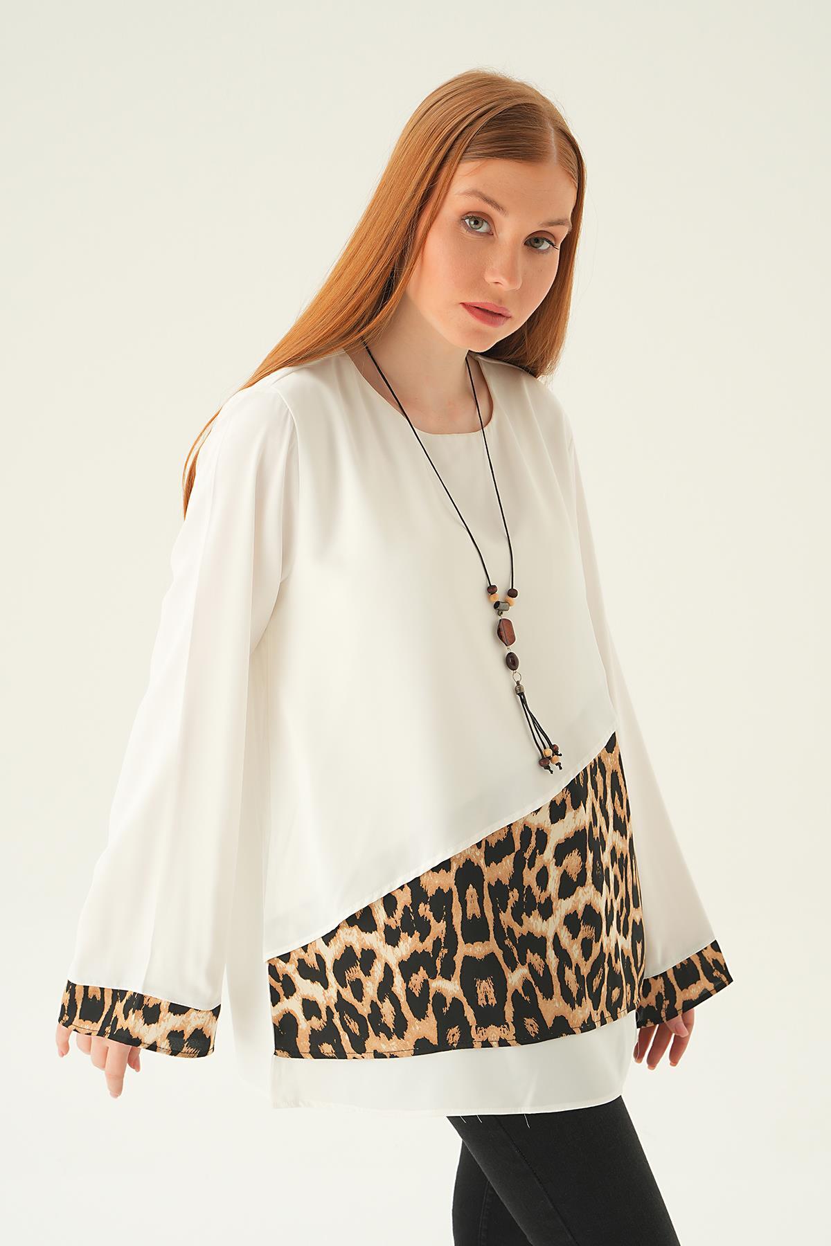 25548 Leopar Detay Bluz Krem - 4
