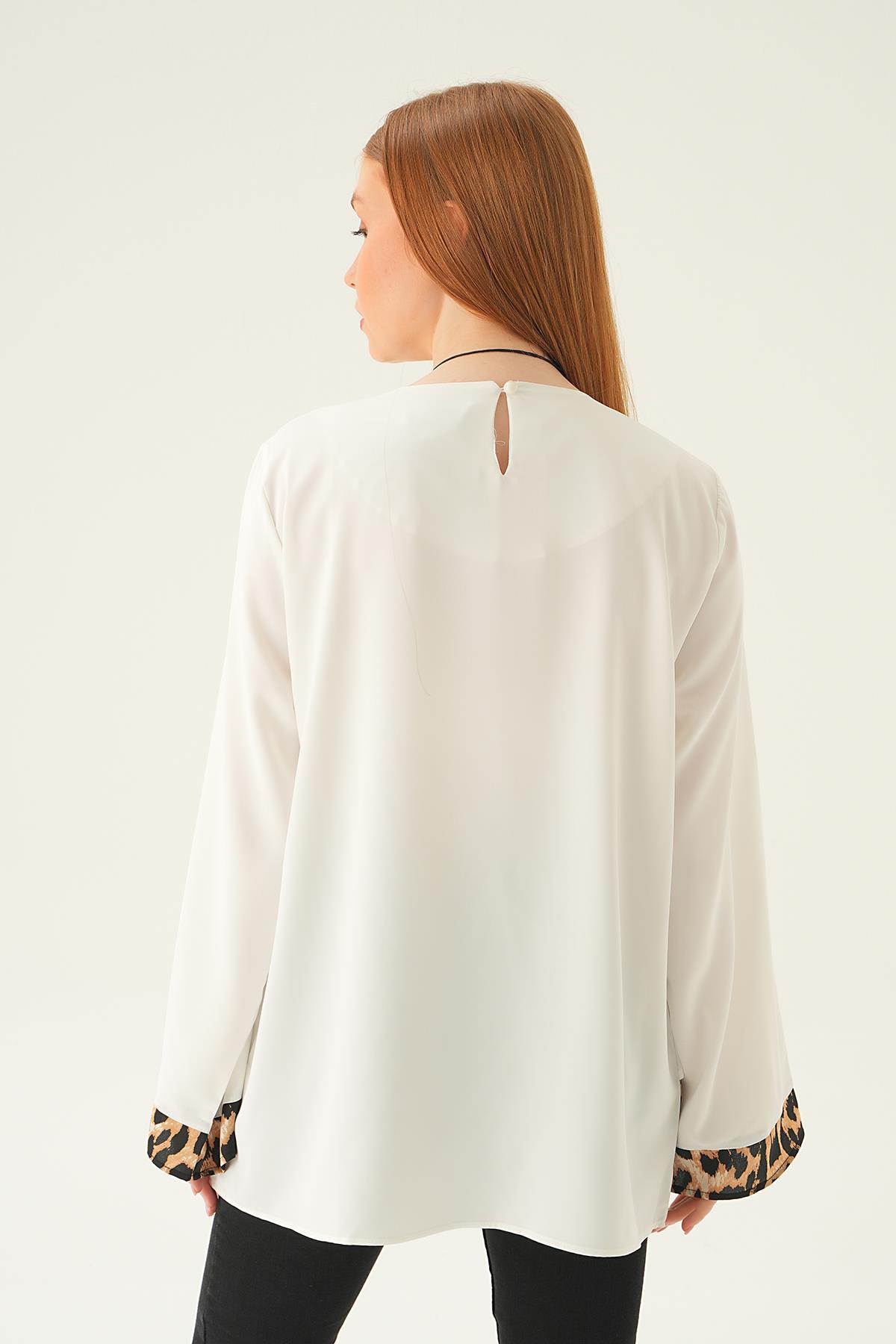 Krem Leopar Detay Bluz 25548 - 6