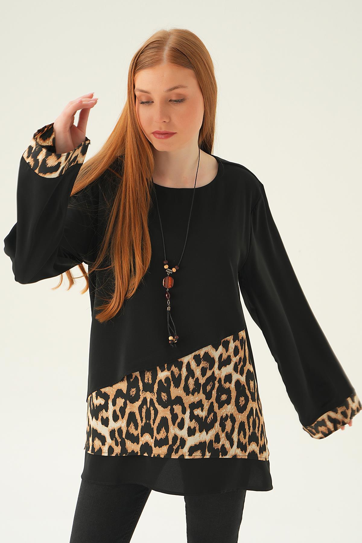 25548 Leopar Detay Bluz Siyah - 4
