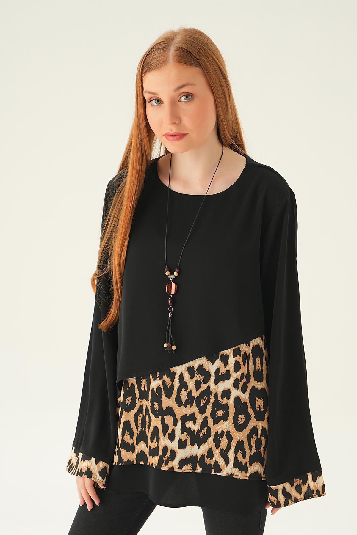 25548 Leopar Detay Bluz Siyah - 3