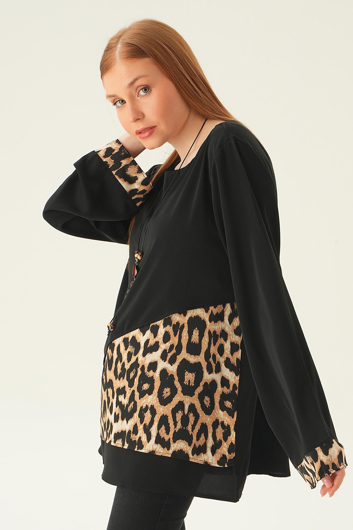 Siyah Leopar Detay Bluz 25548 - 1