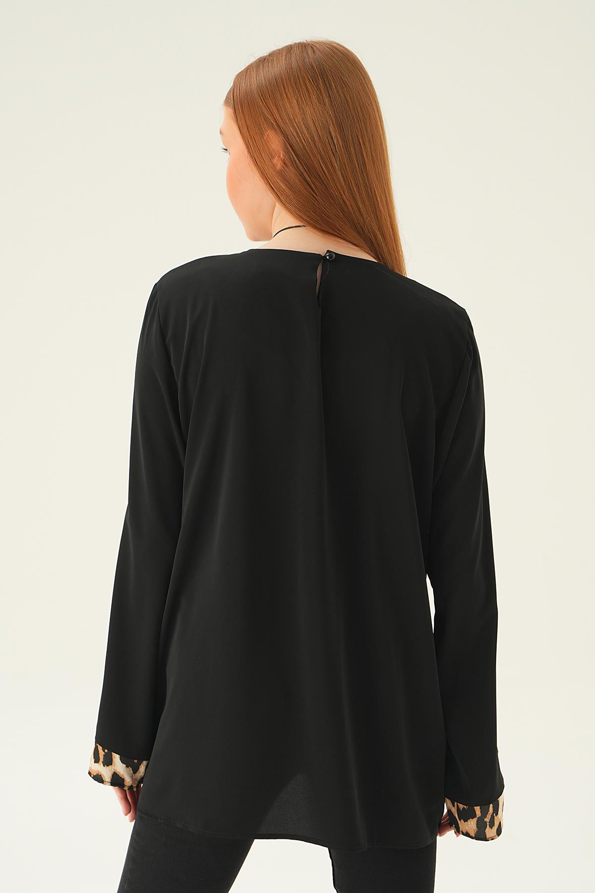 Siyah Leopar Detay Bluz 25548 - 5