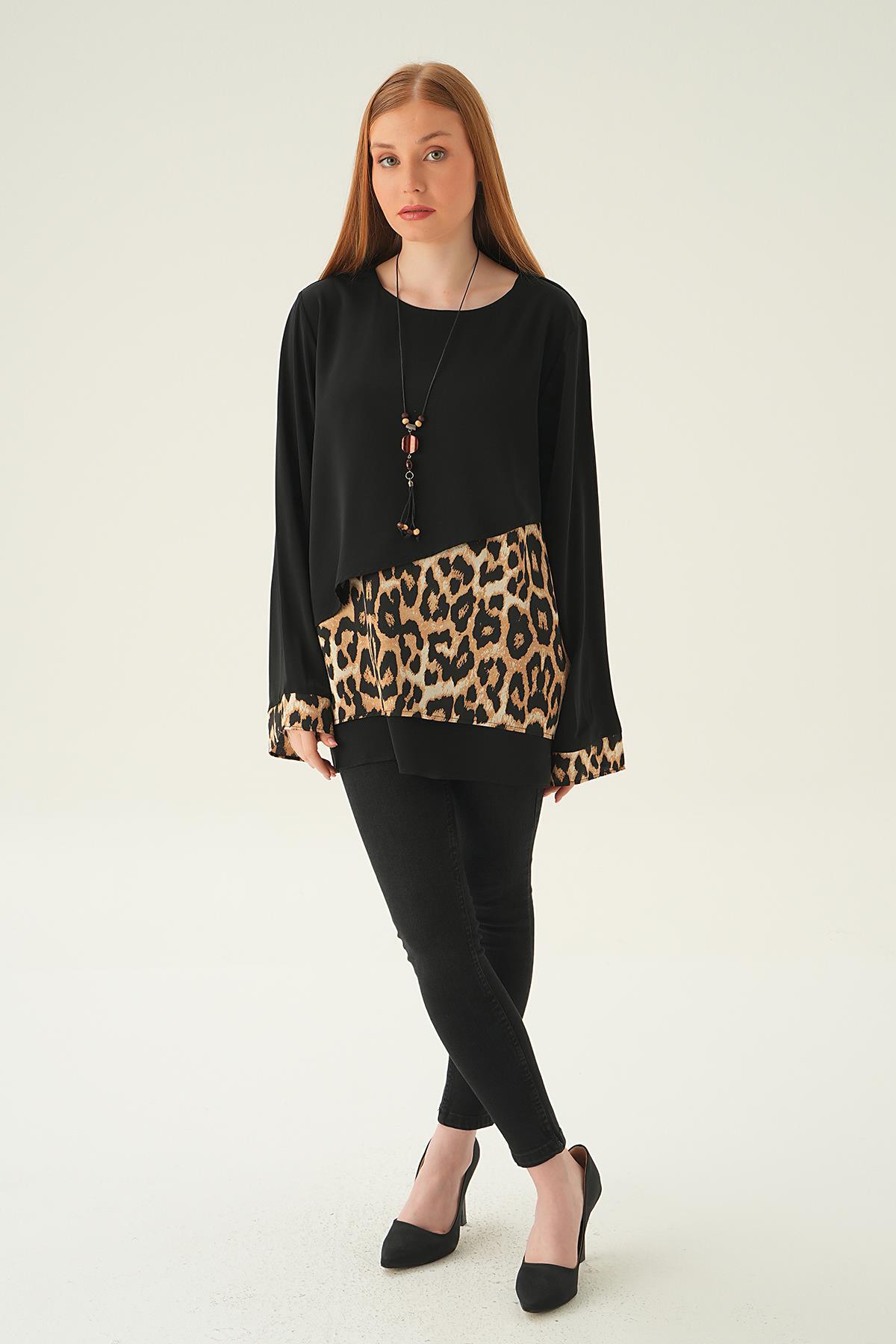 Siyah Leopar Detay Bluz 25548 - 6