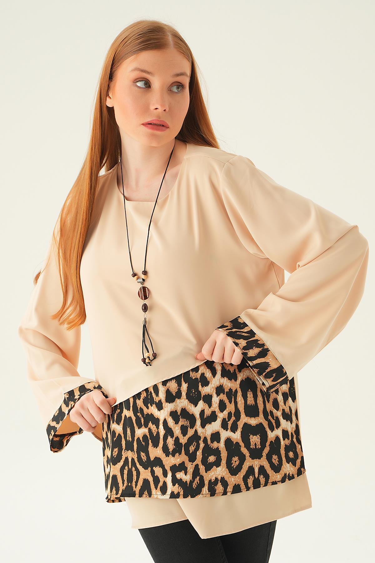 25548 Leopar Detay Bluz Taş - 4
