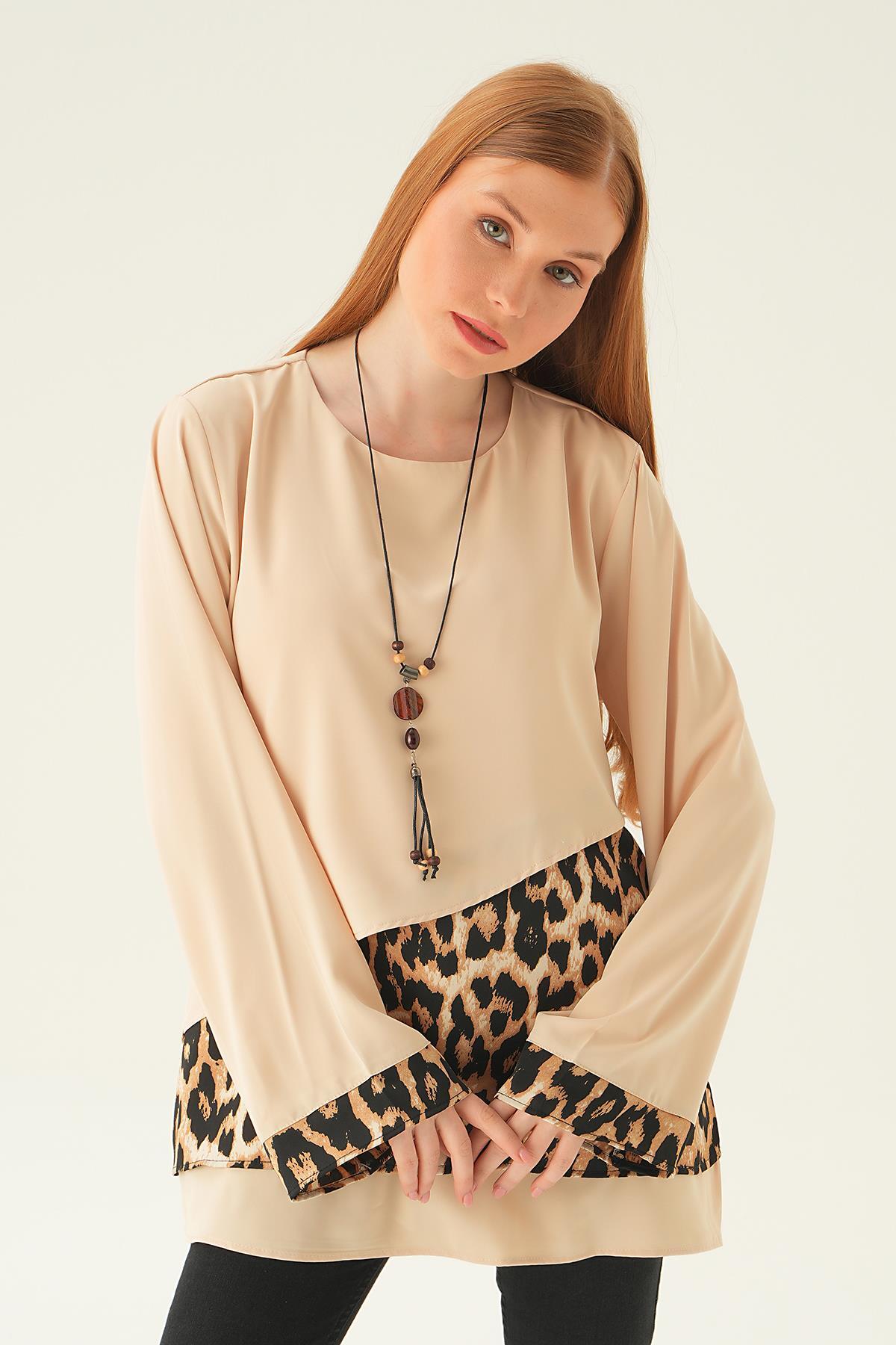 Taş Leopar Detay Bluz 25548 