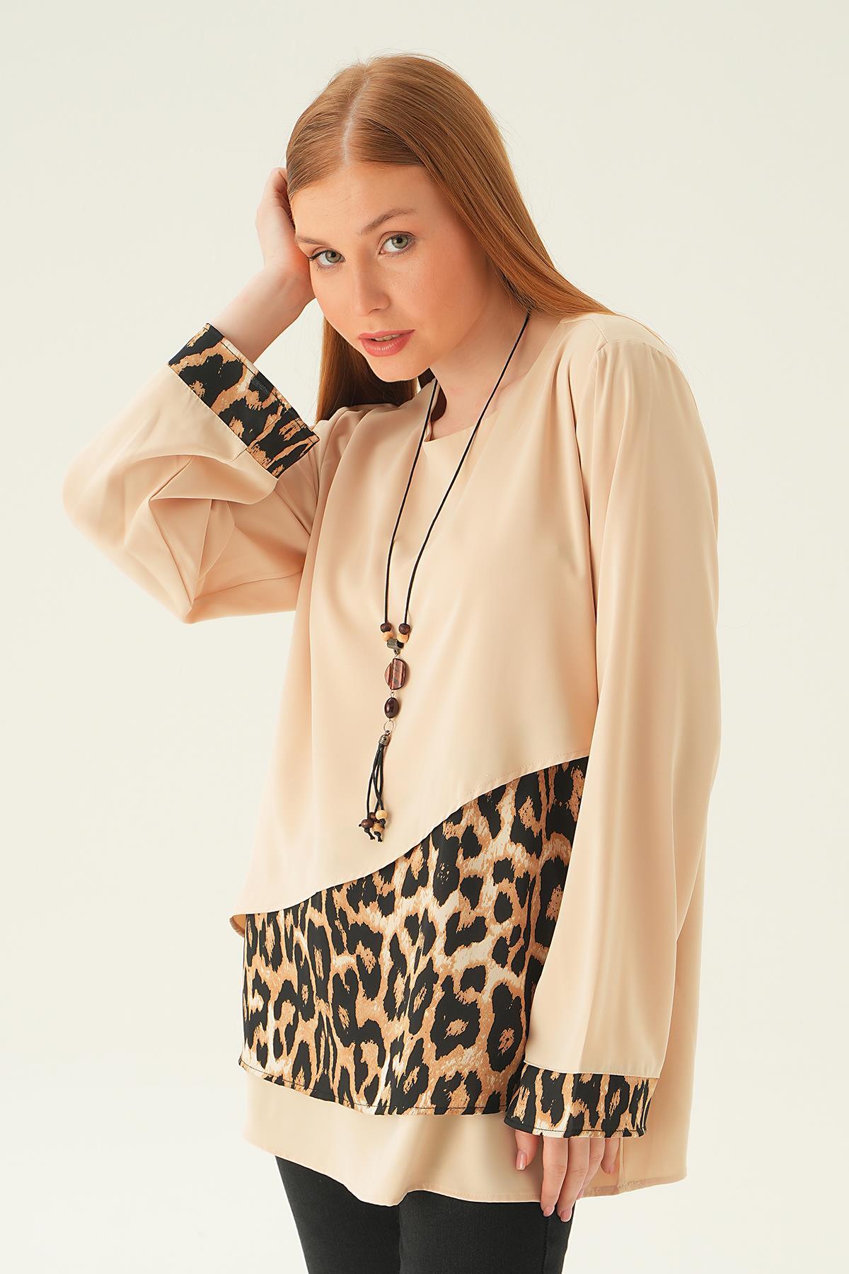 Taş Leopar Detay Bluz 25548 - 2