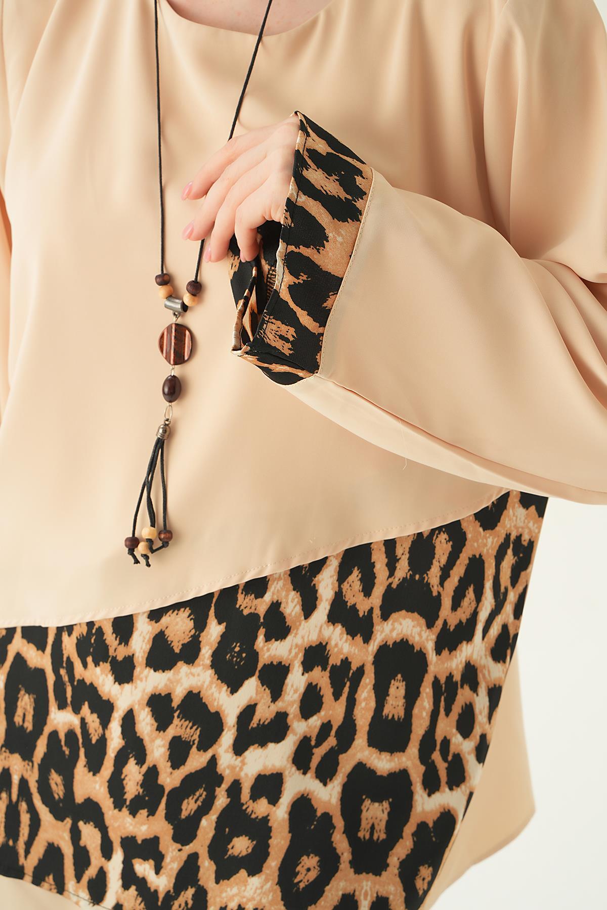Taş Leopar Detay Bluz 25548 - 5