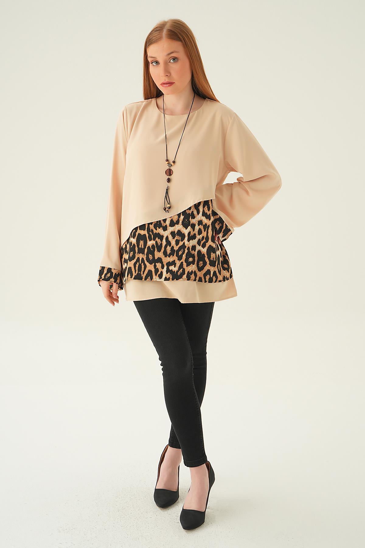 Taş Leopar Detay Bluz 25548 - 6