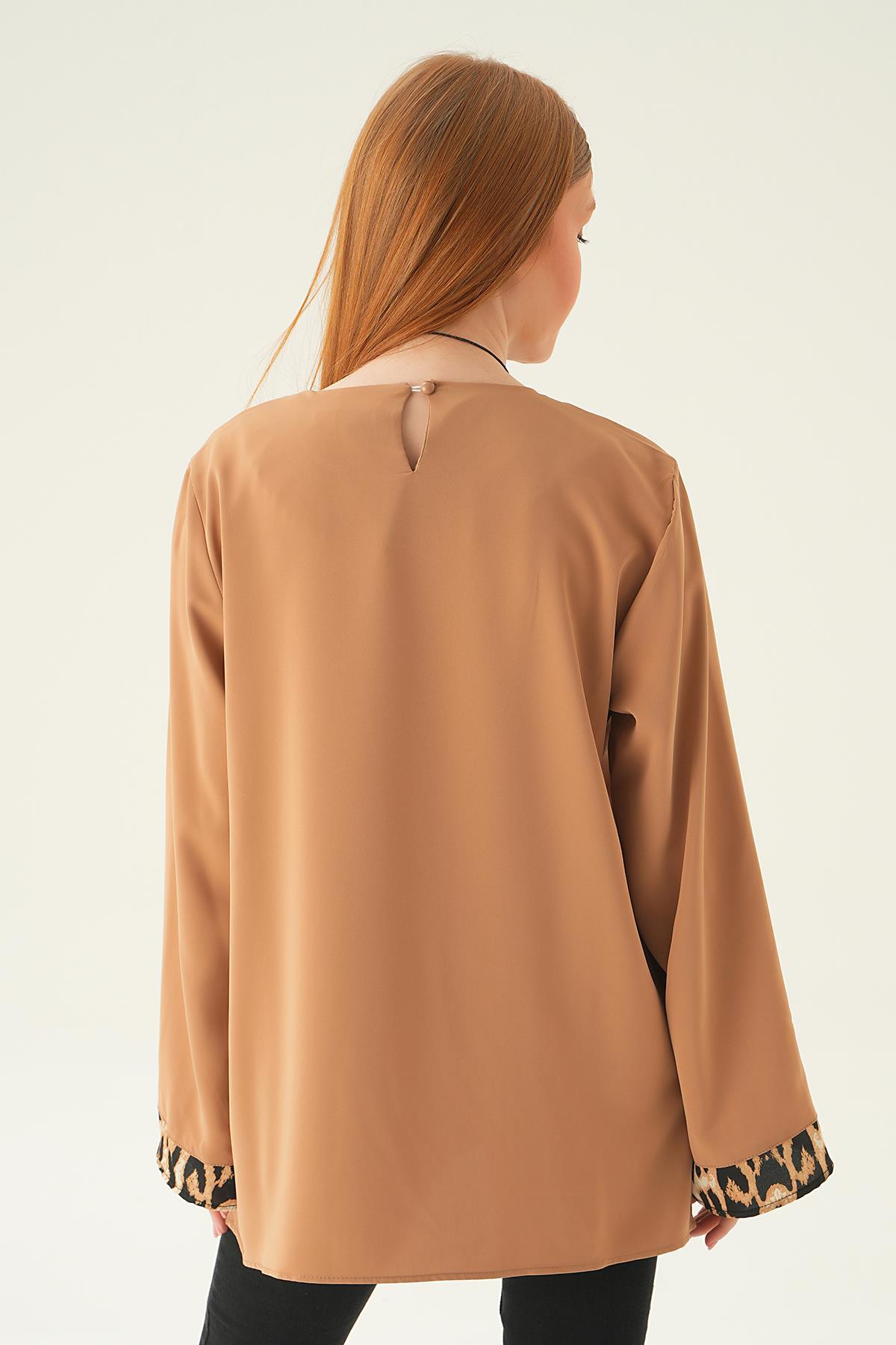 25548 Leopar Detay Bluz Vizon - 4