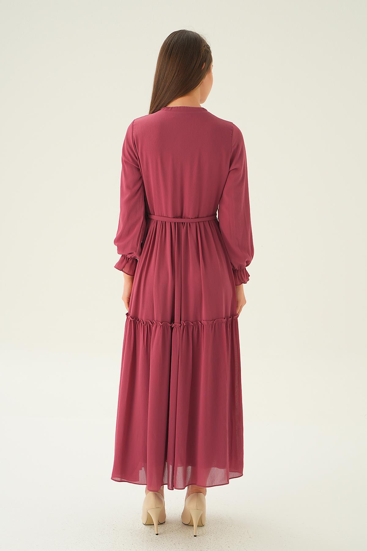 Gül Fırfırlı Uzun Elbise 2562 - 4