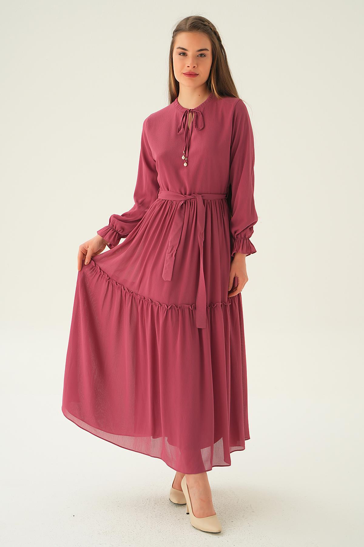 Gül Fırfırlı Uzun Elbise 2562 - 6