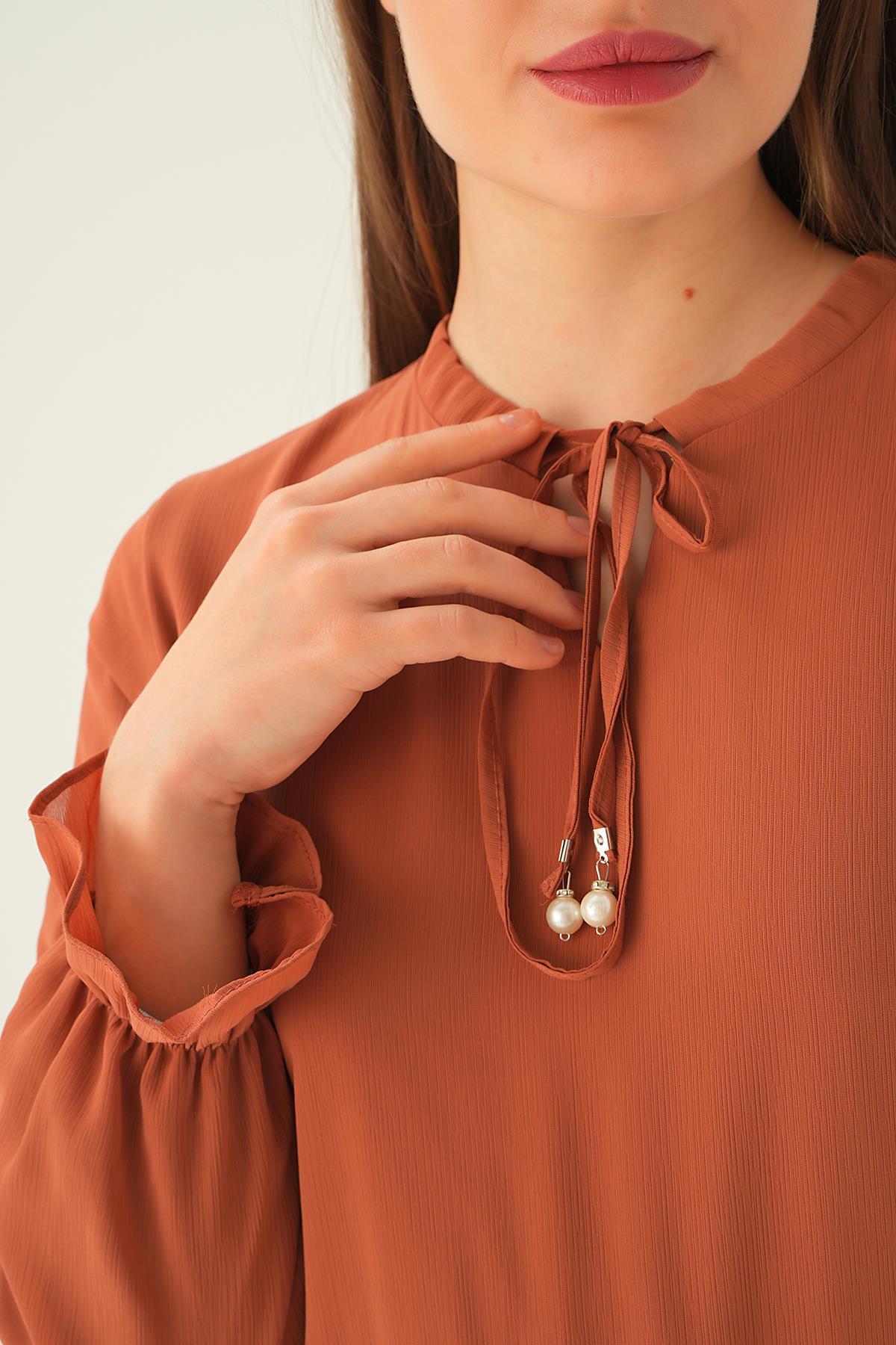 Kiremit Fırfırlı Uzun Elbise 2562 - 6