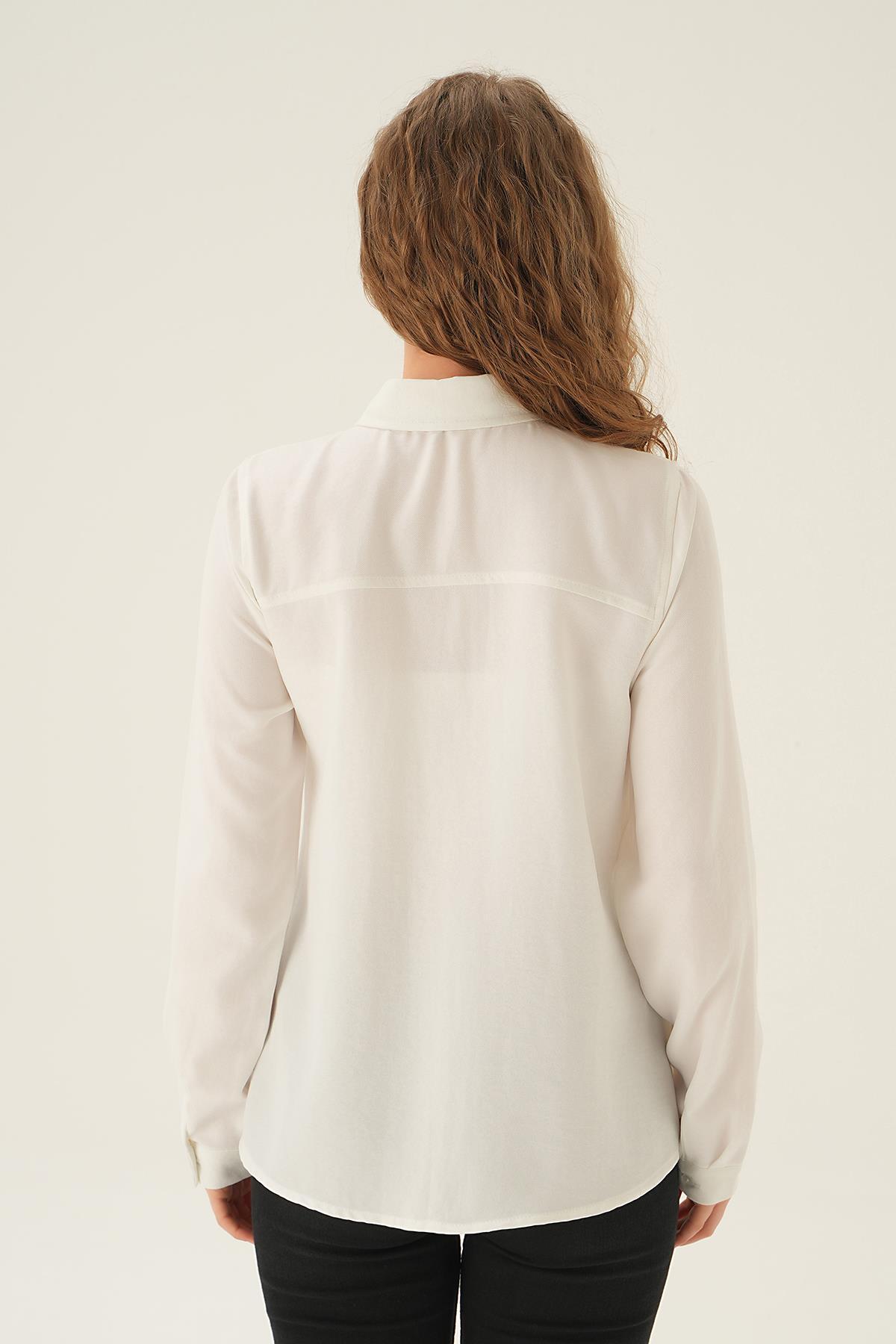 26017 Cep Fermuar Detay Gömlek Krem - 2