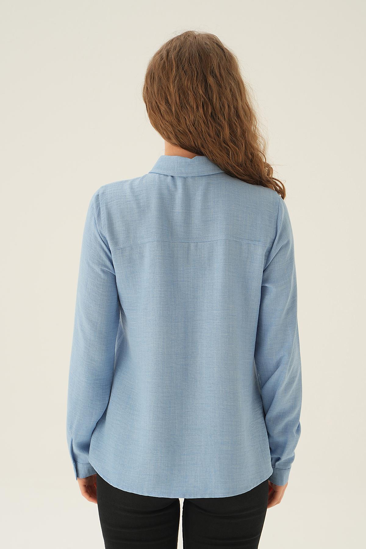 Mavi Cep Fermuar Detay Gömlek 26017 - 3