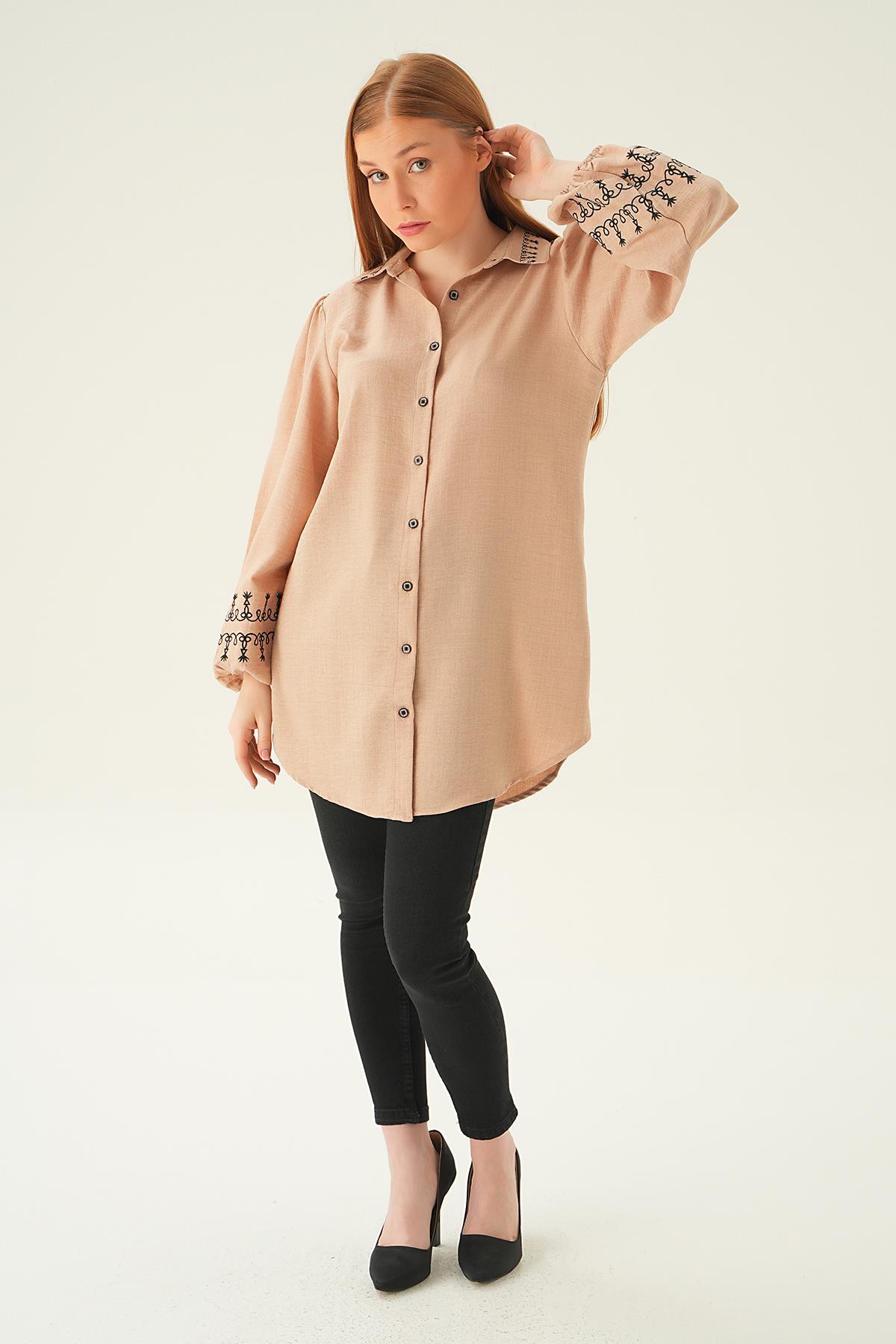 Bej Balon Kol Nakış Detay Tunik 26024 - 4