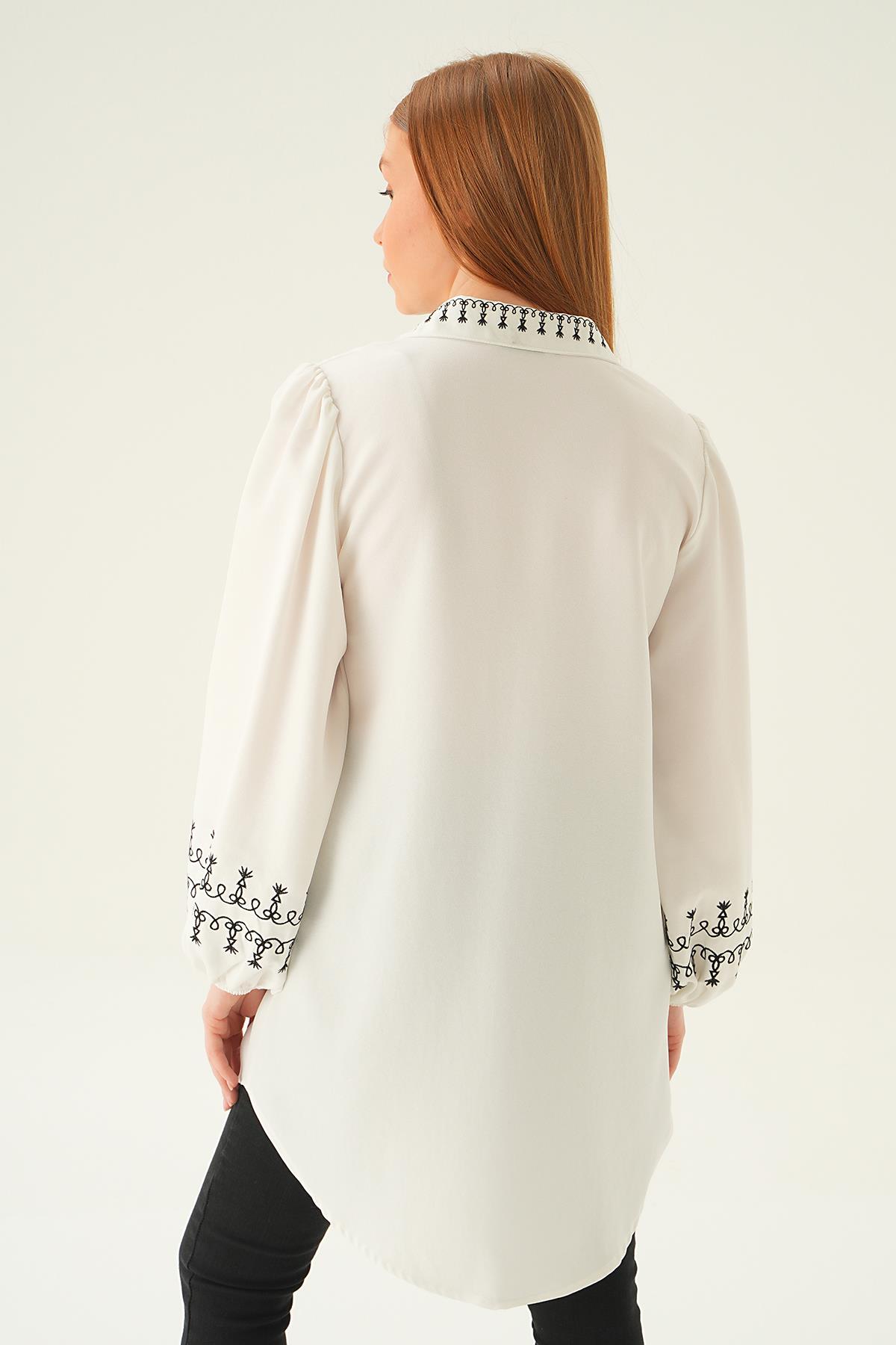 Krem Balon Kol Nakış Detay Tunik 26024 - 6