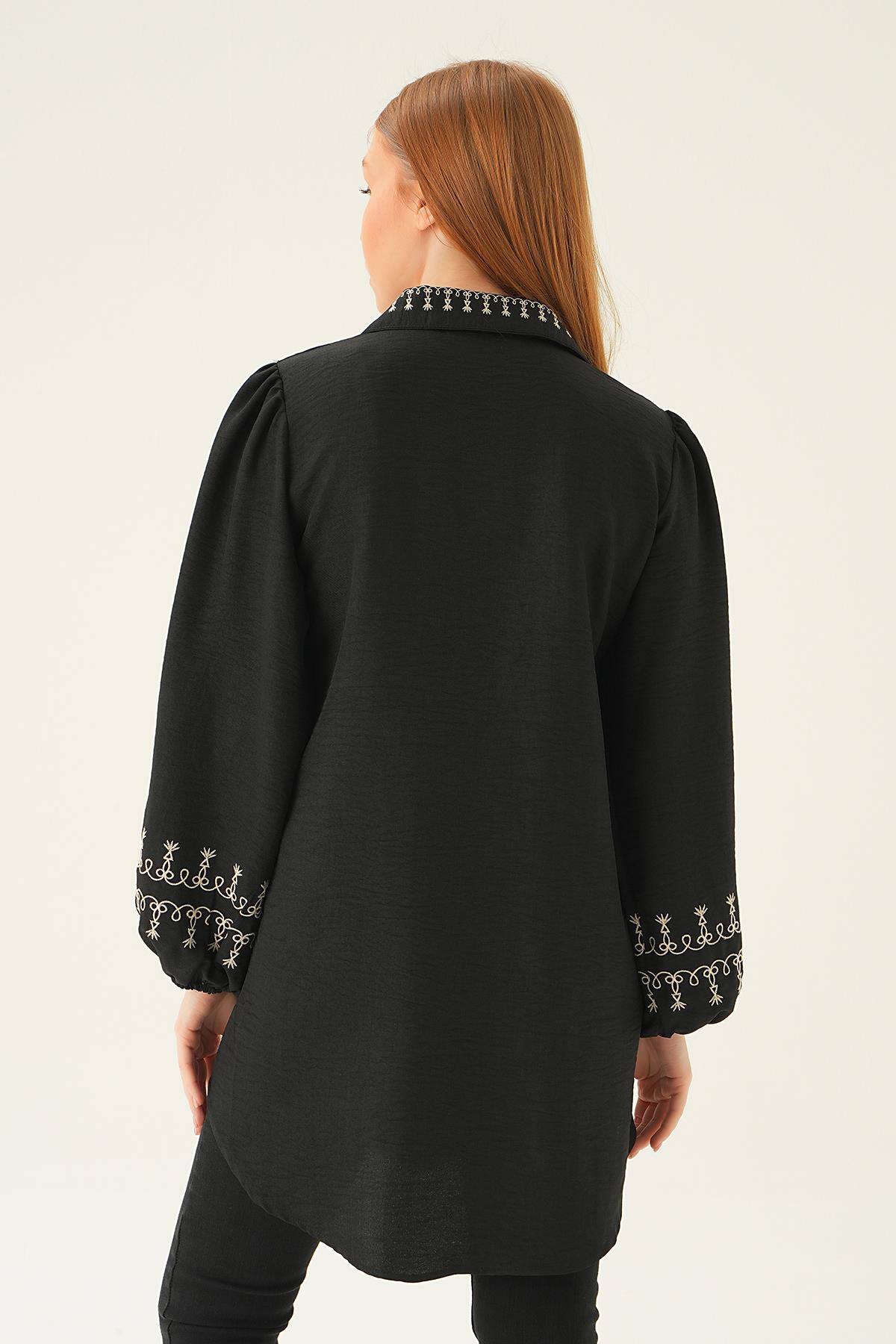 Siyah Balon Kol Nakış Detay Tunik 26024 - 4
