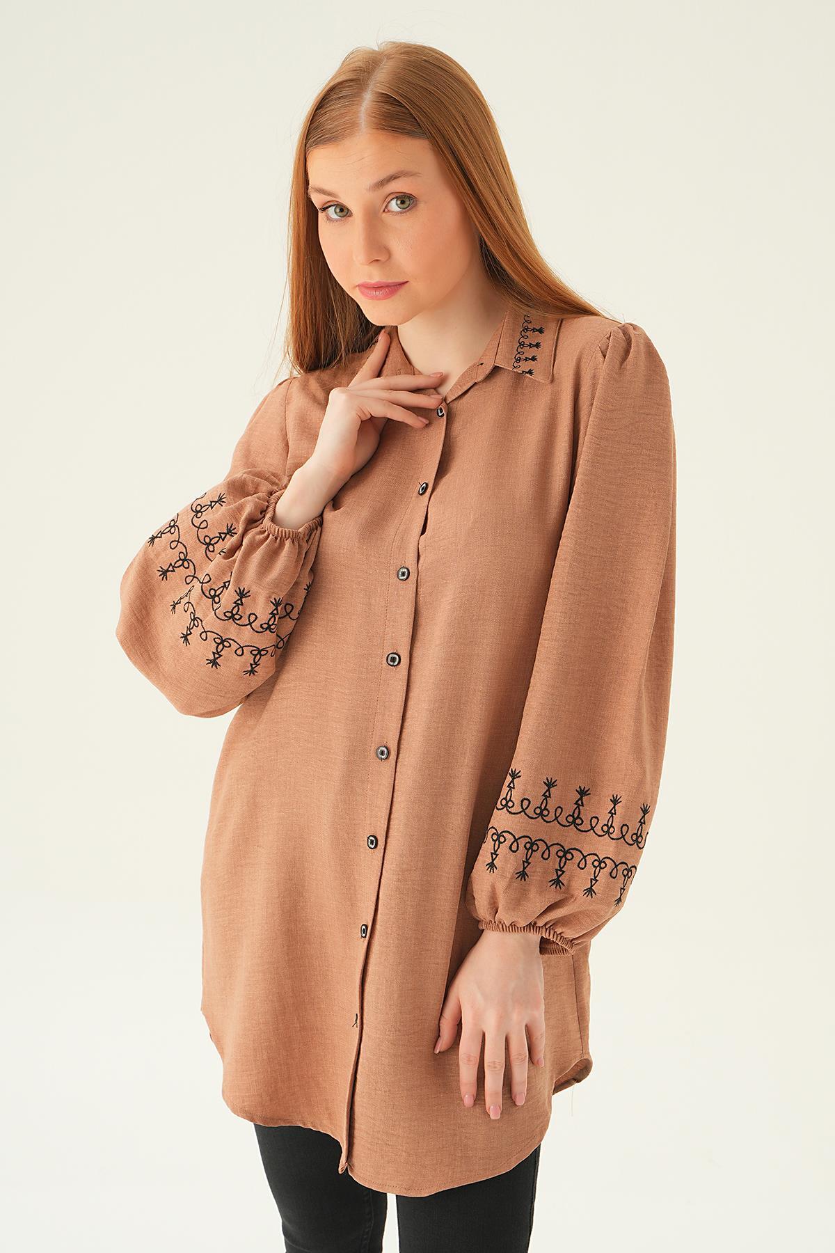 Vizon Balon Kol Nakış Detay Tunik 26024 