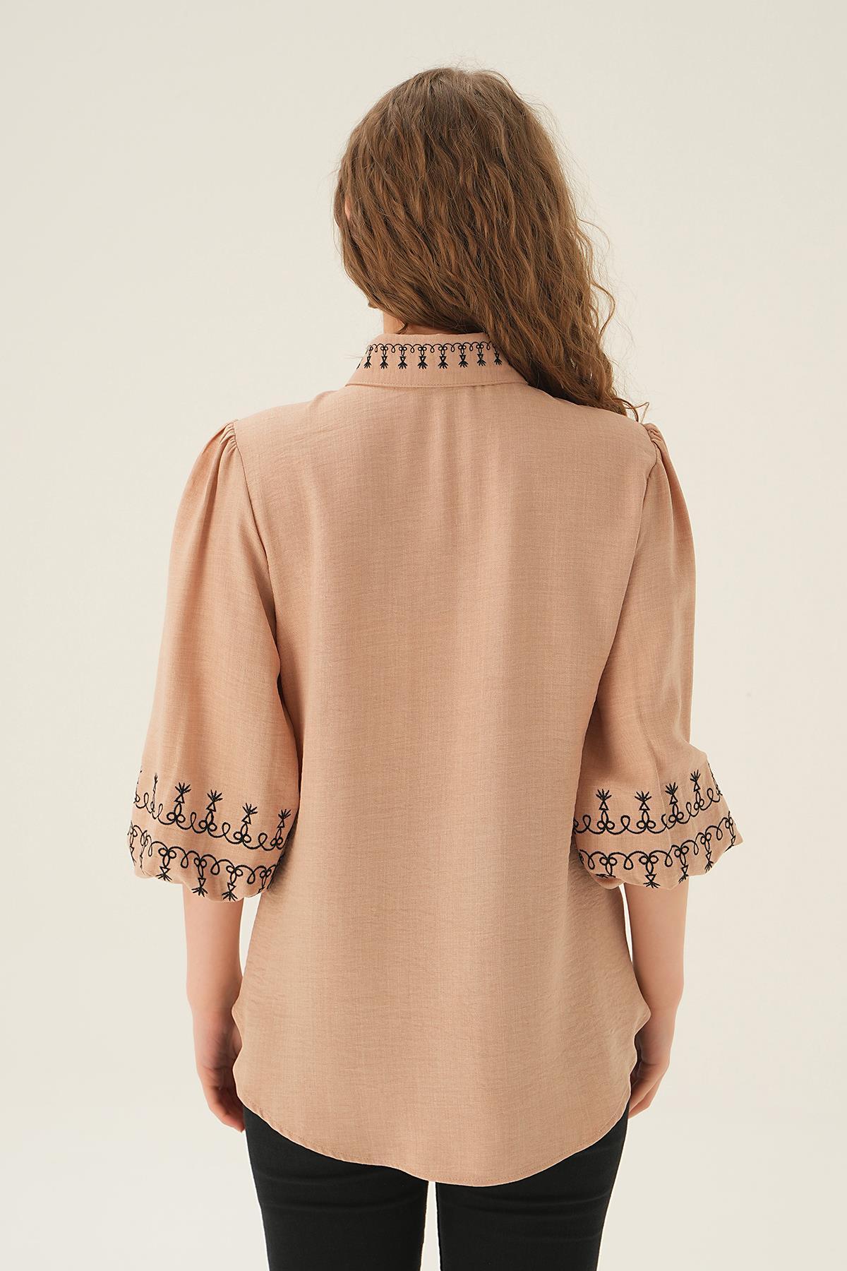 Bej Nakış Detay Gömlek 26033 - 3