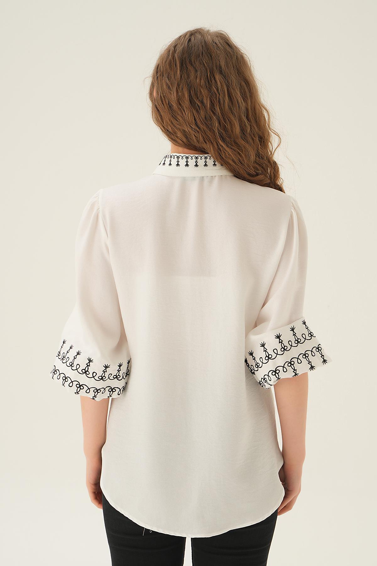 26033 Nakış Detay Gömlek Krem - 3