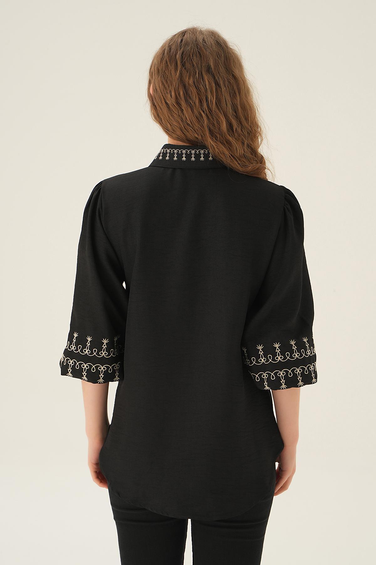 Siyah Nakış Detay Gömlek 26033 - 3
