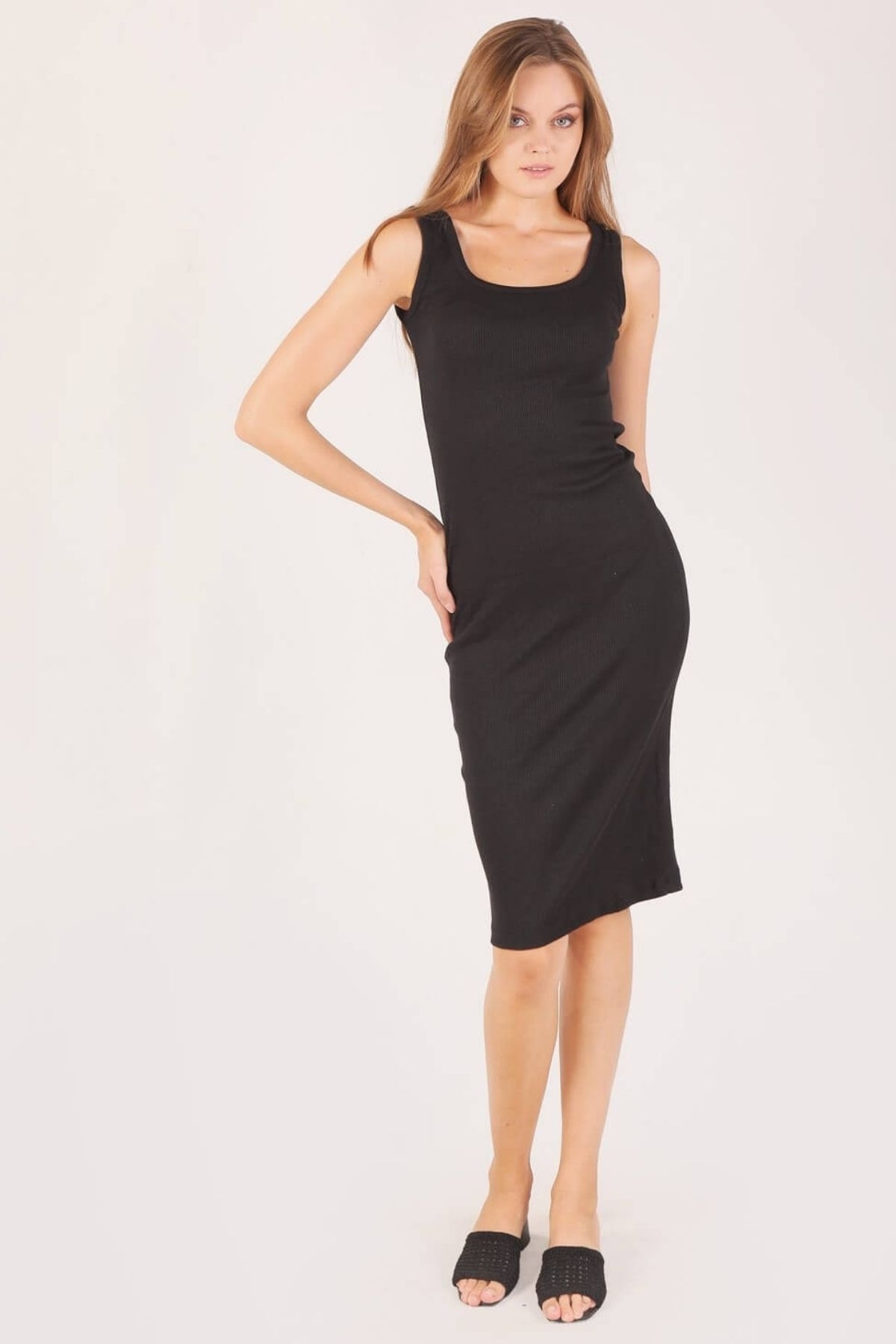 Siyah Kare Yaka Kaşkorse Elbise 2614 - 2