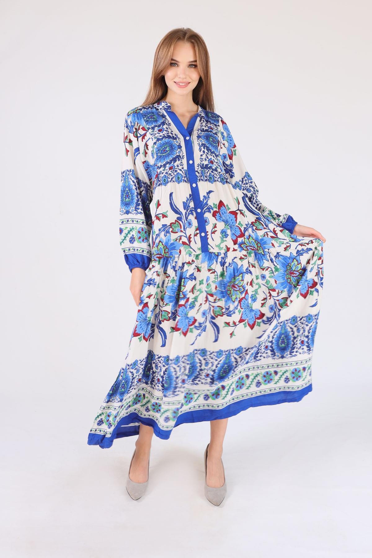 Saks Uzun Desenli Elbise 2627 