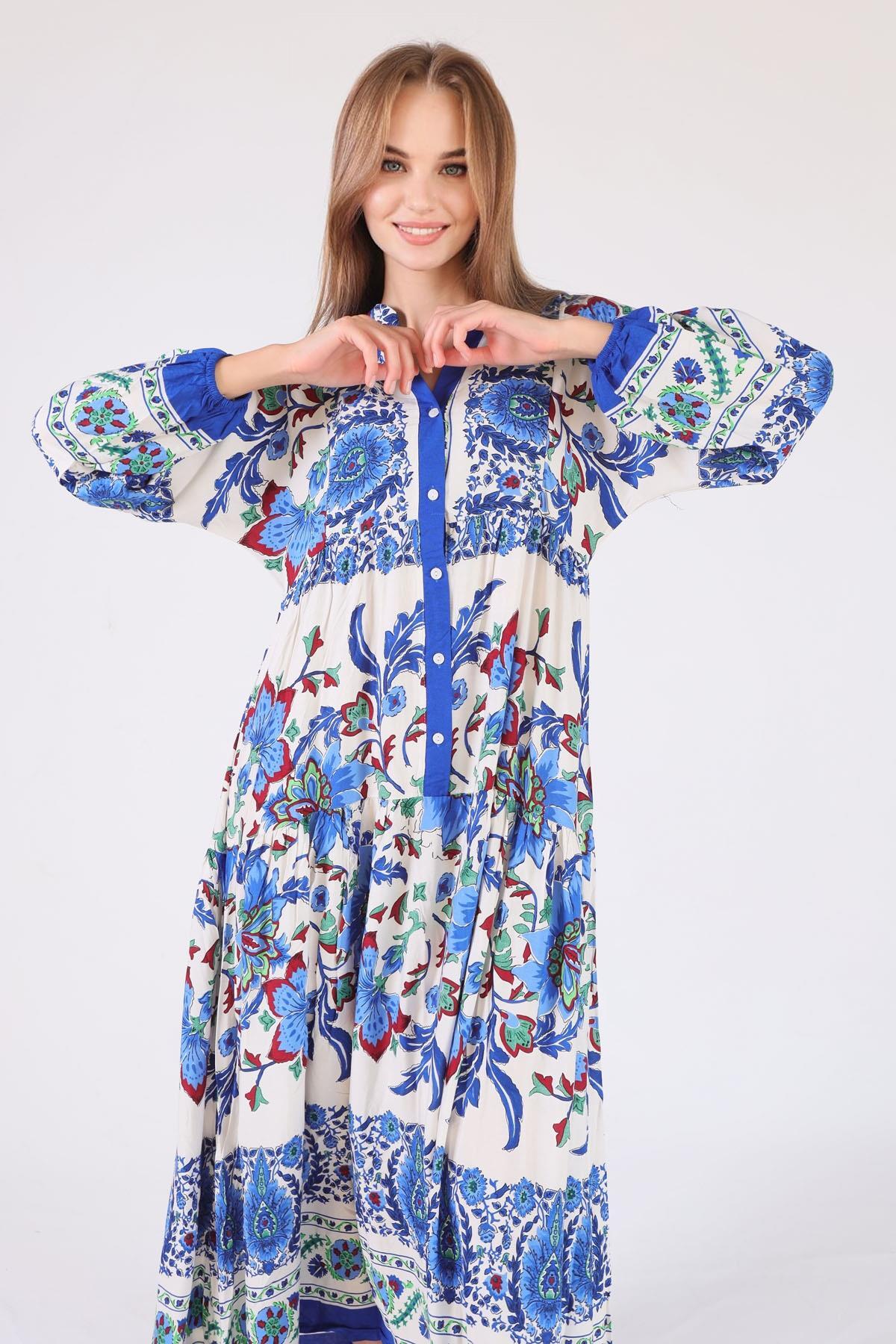 Saks Uzun Desenli Elbise 2627 - 3