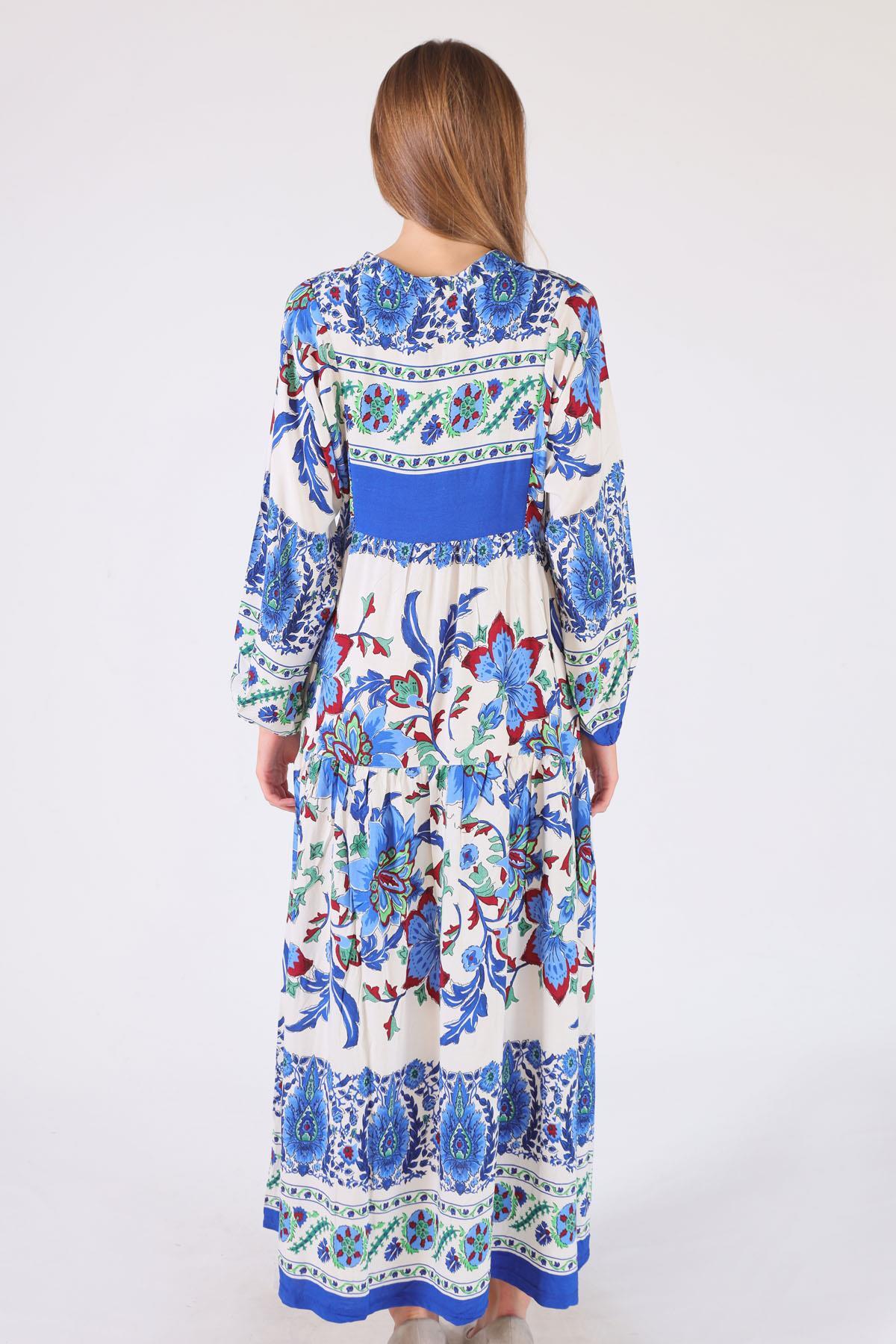 Saks Uzun Desenli Elbise 2627 - 4