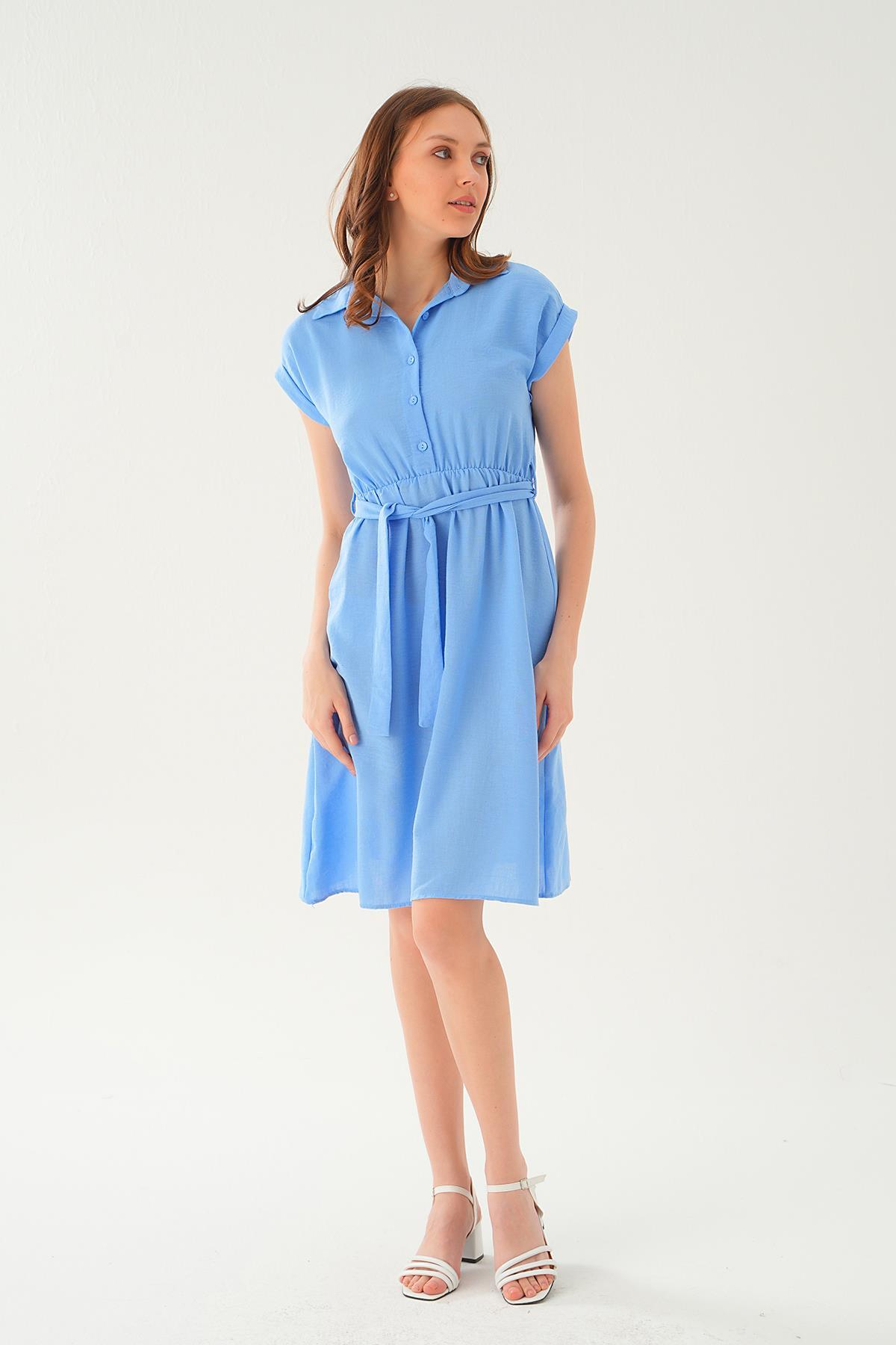 Bebe Mavi Bel Kuşak Detay Elbise 2629 - 2