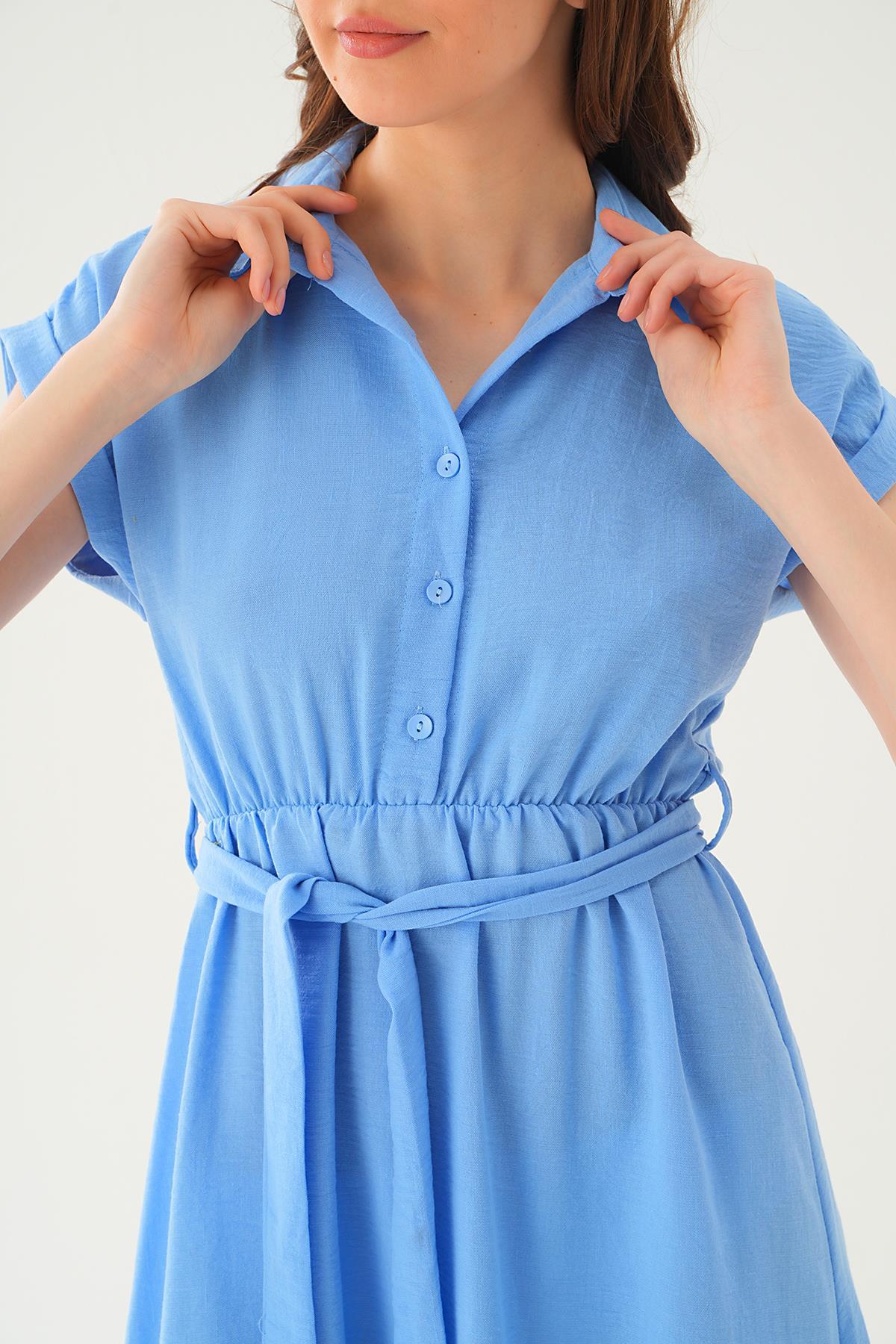 Bebe Mavi Bel Kuşak Detay Elbise 2629 - 6