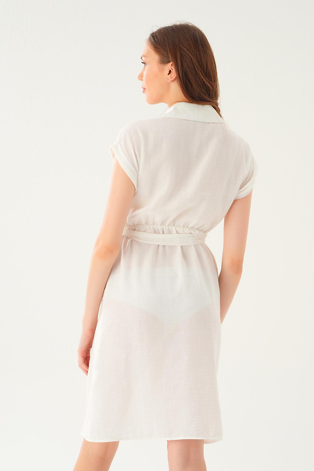 Beyaz Bel Kuşak Detay Elbise 2629 - 2