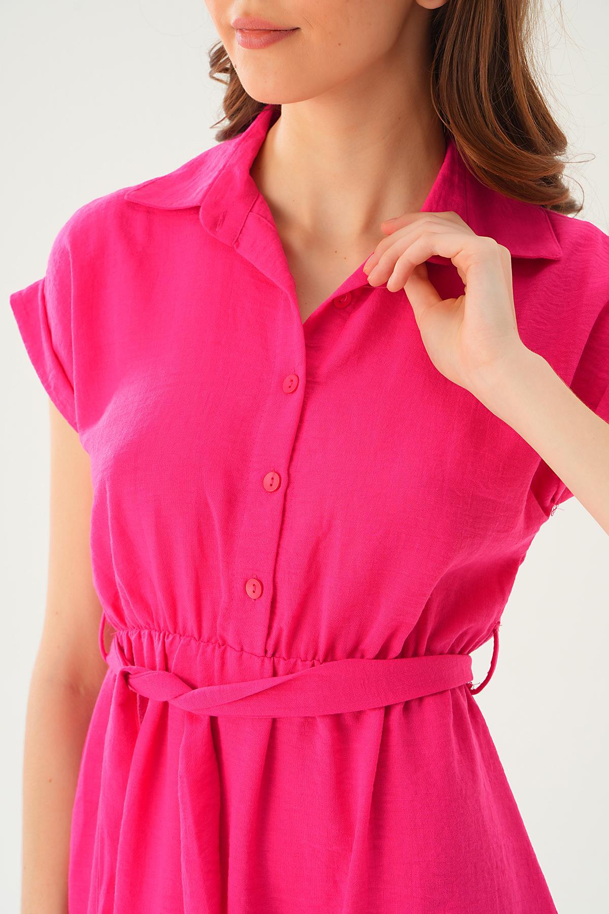 Fuşya Bel Kuşak Detay Elbise 2629 - 5