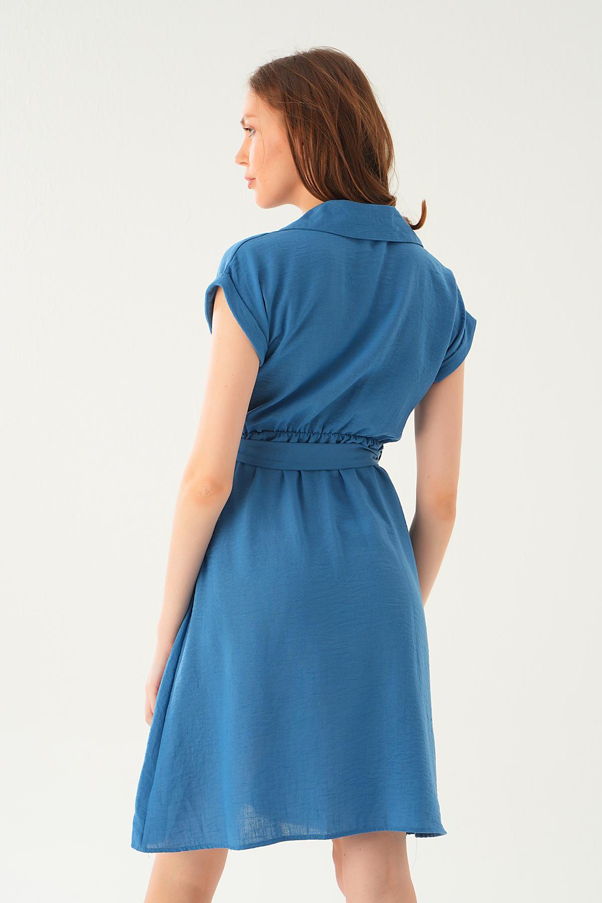 İndigo Bel Kuşak Detay Elbise 2629 - 5