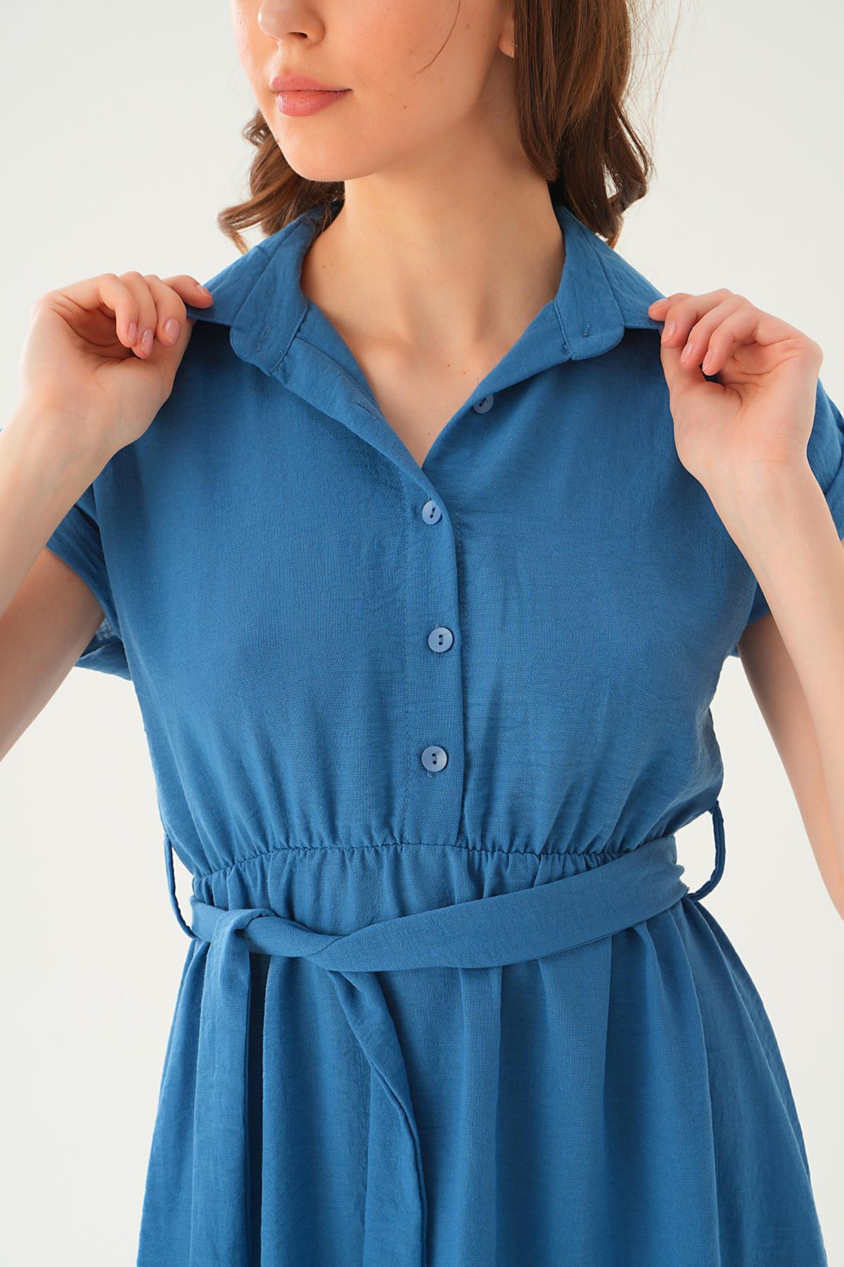 İndigo Bel Kuşak Detay Elbise 2629 - 6