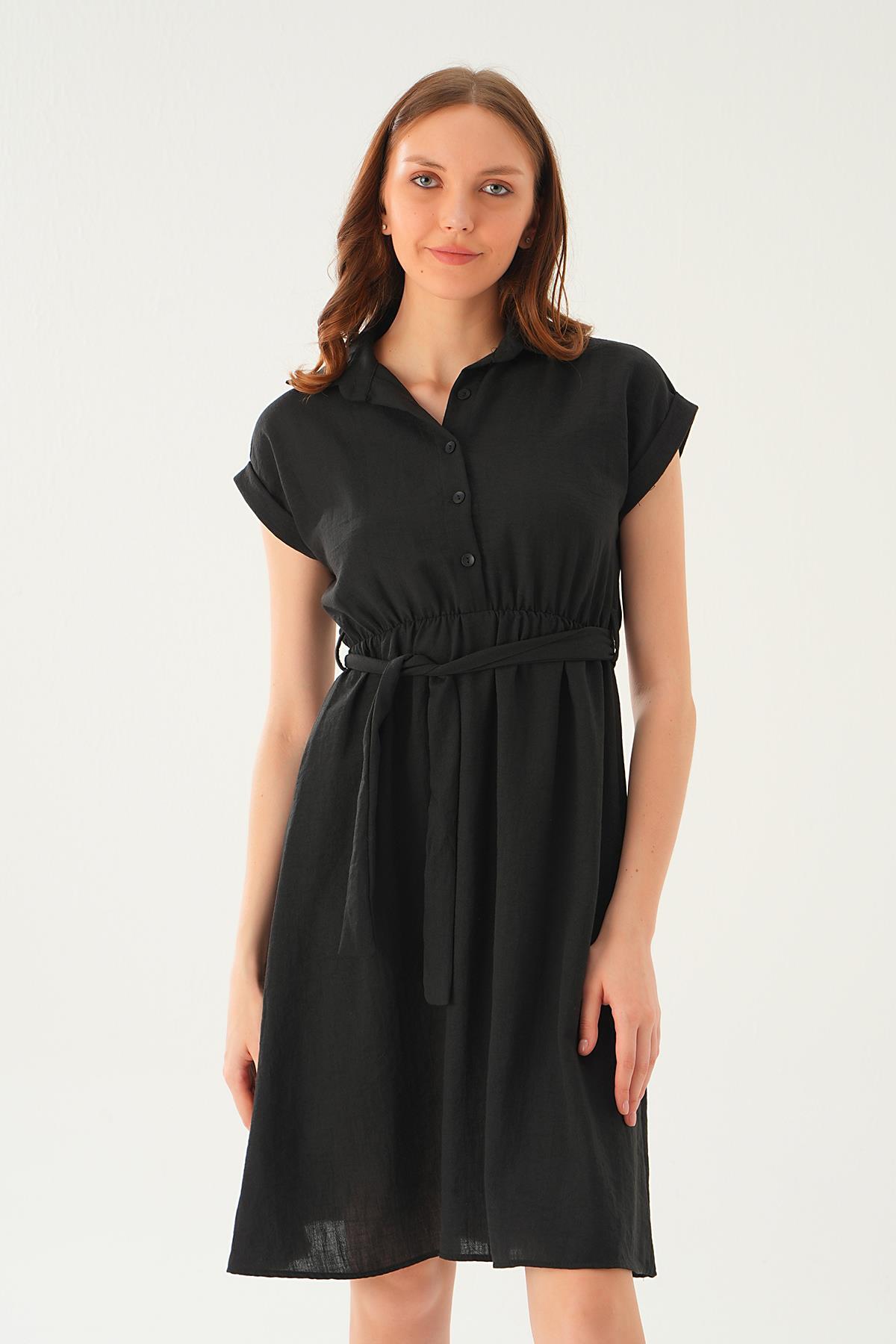 2629 Bel Kuşak Detay Elbise Siyah 