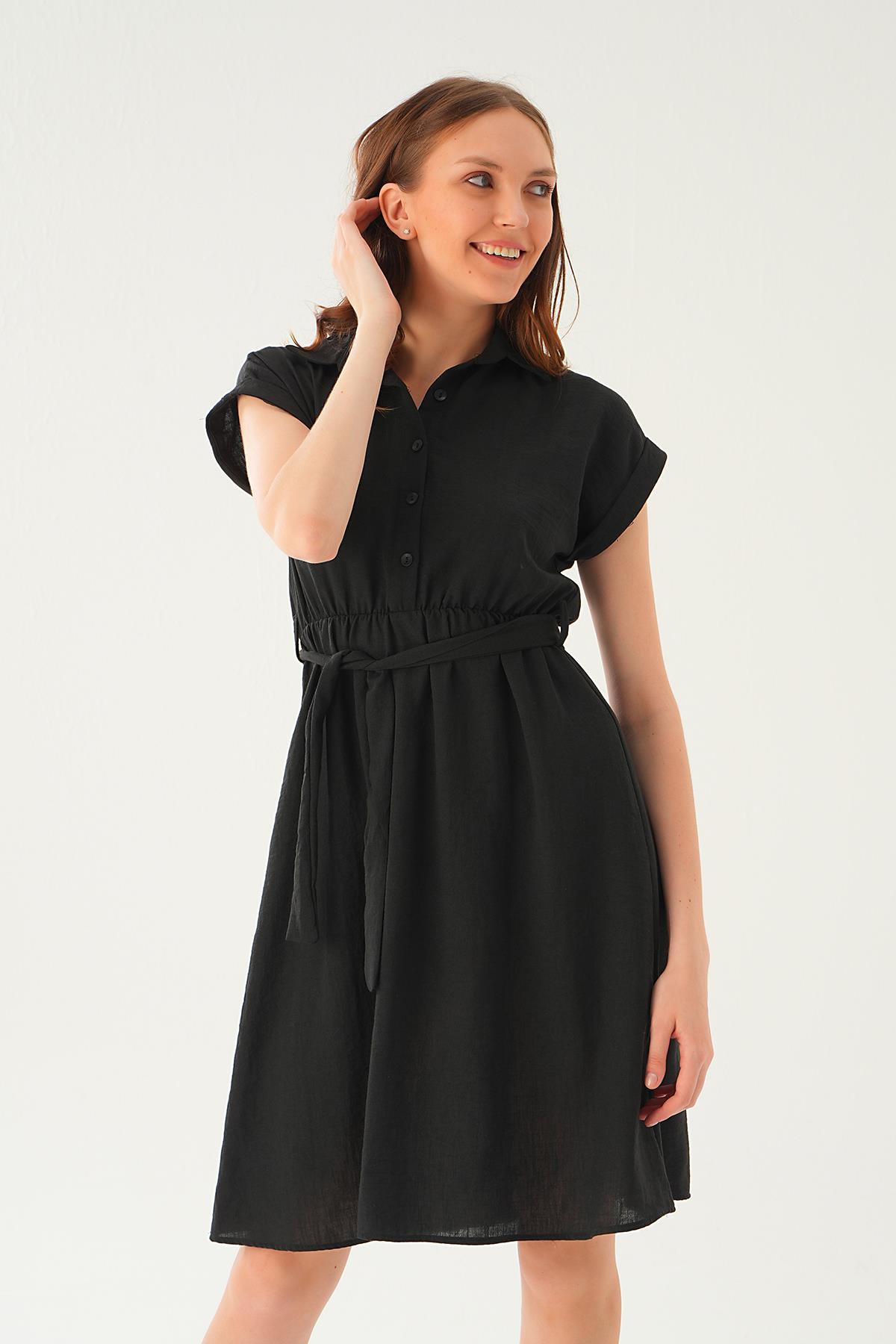 Siyah Bel Kuşak Detay Elbise 2629 - 2