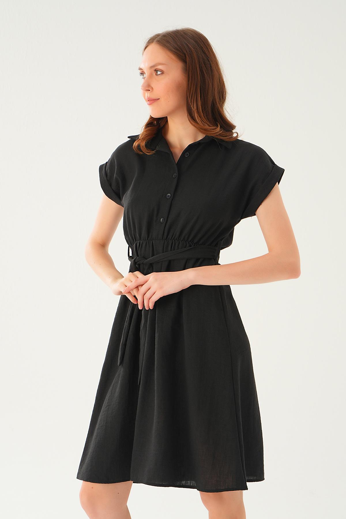 Siyah Bel Kuşak Detay Elbise 2629 - 3