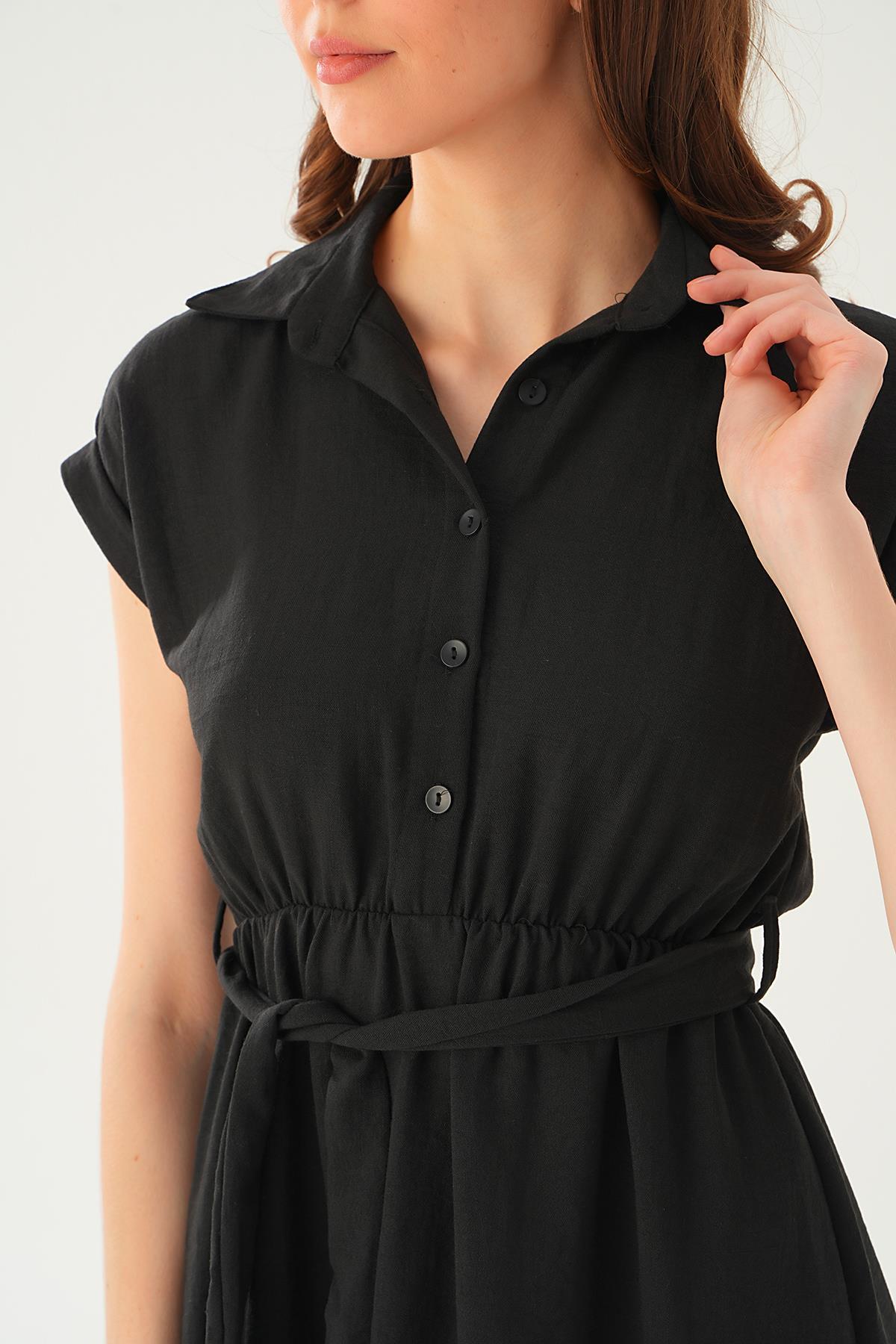 Siyah Bel Kuşak Detay Elbise 2629 - 5