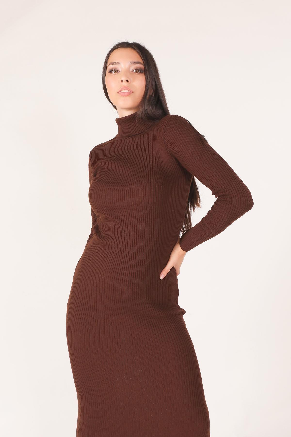 Acı Kahve Balıkçı Yaka Triko Elbise 2630 