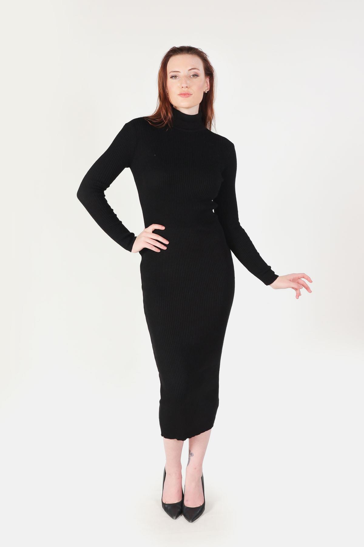 Siyah Balıkçı Yaka Triko Elbise 2630 